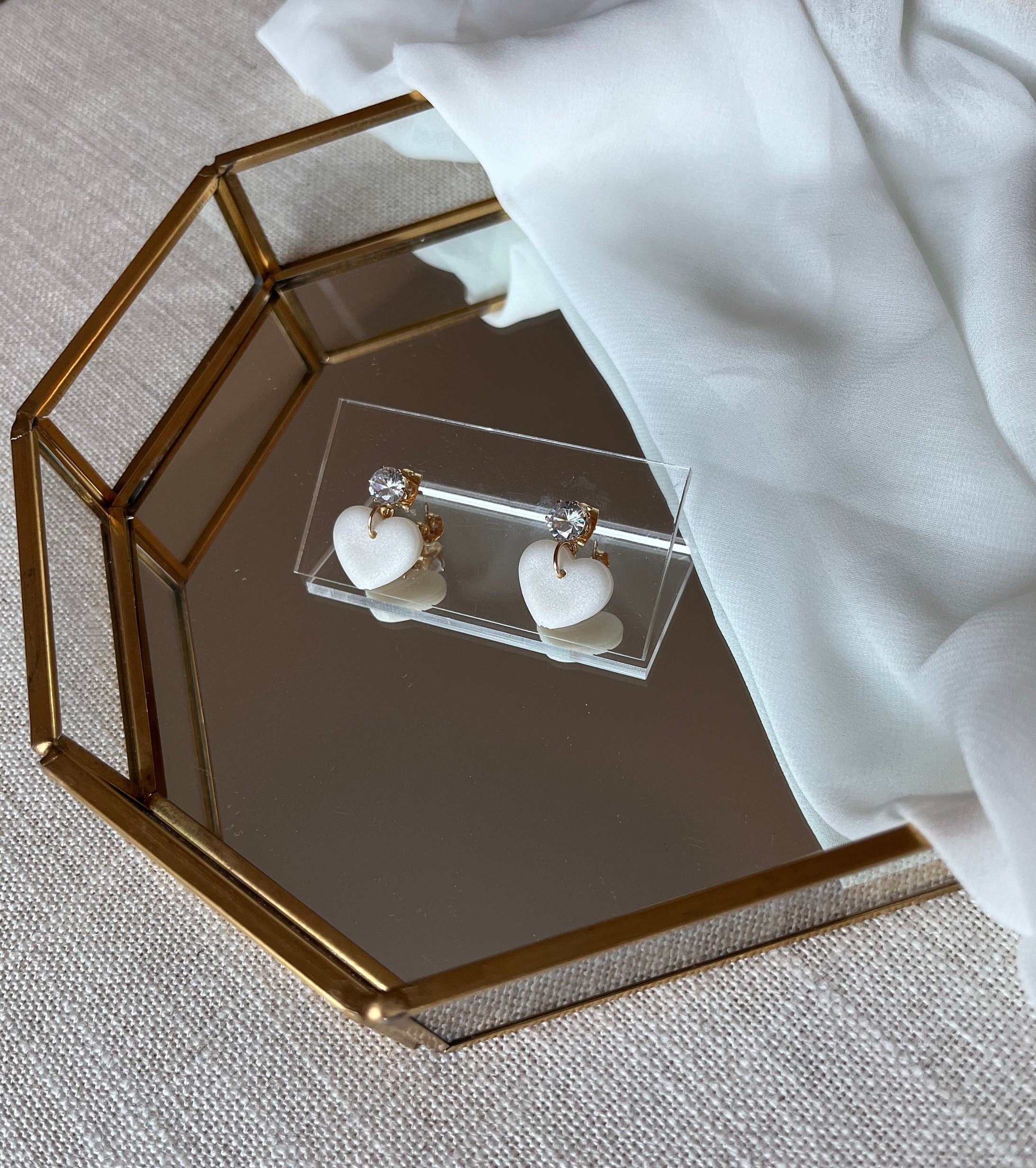 Pearl Hearts with Gold Cubic Zirconia Studs