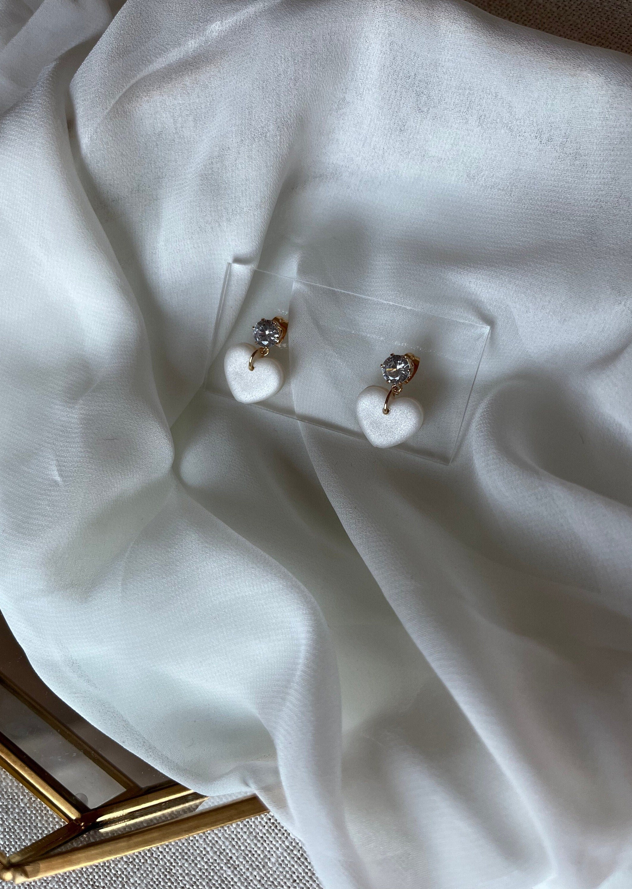 Pearl Hearts with Gold Cubic Zirconia Studs
