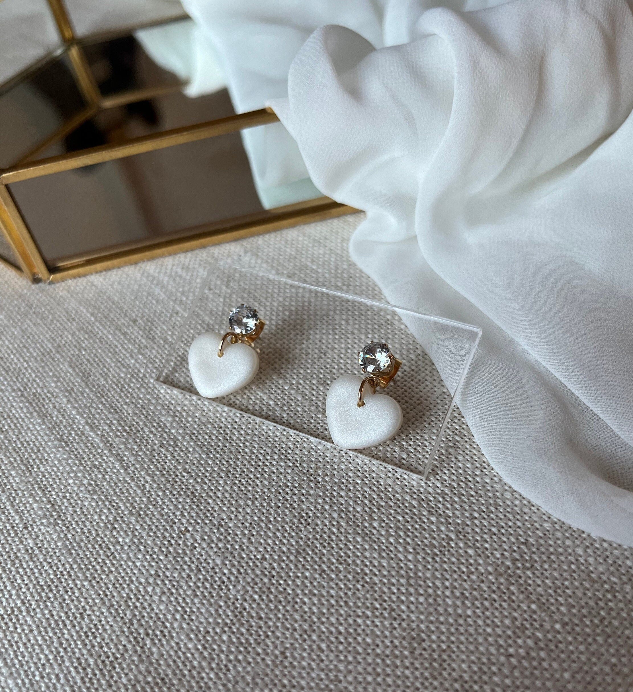 Pearl Hearts with Gold Cubic Zirconia Studs