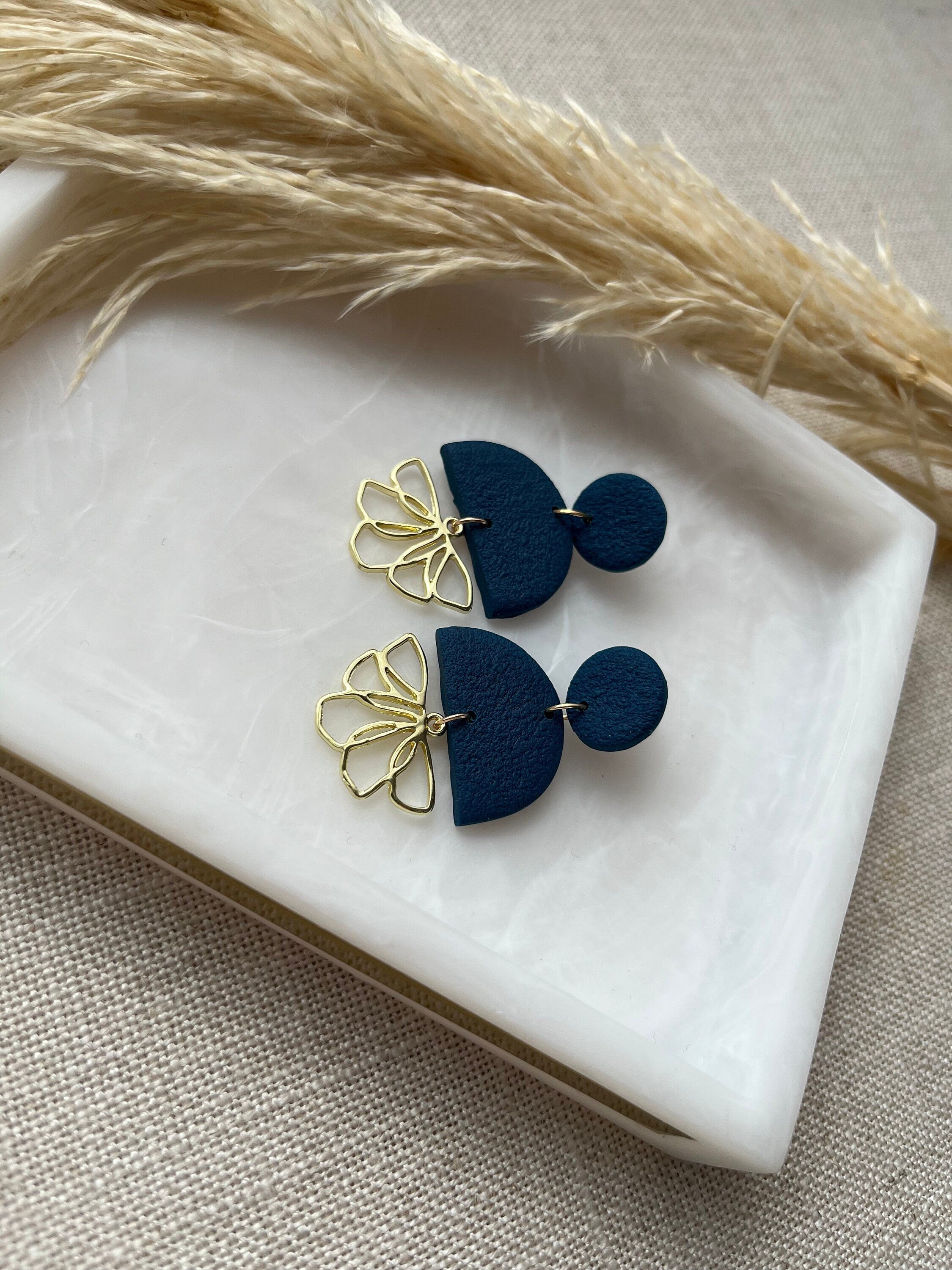 Textured Earrings with Gold Flower Pendant