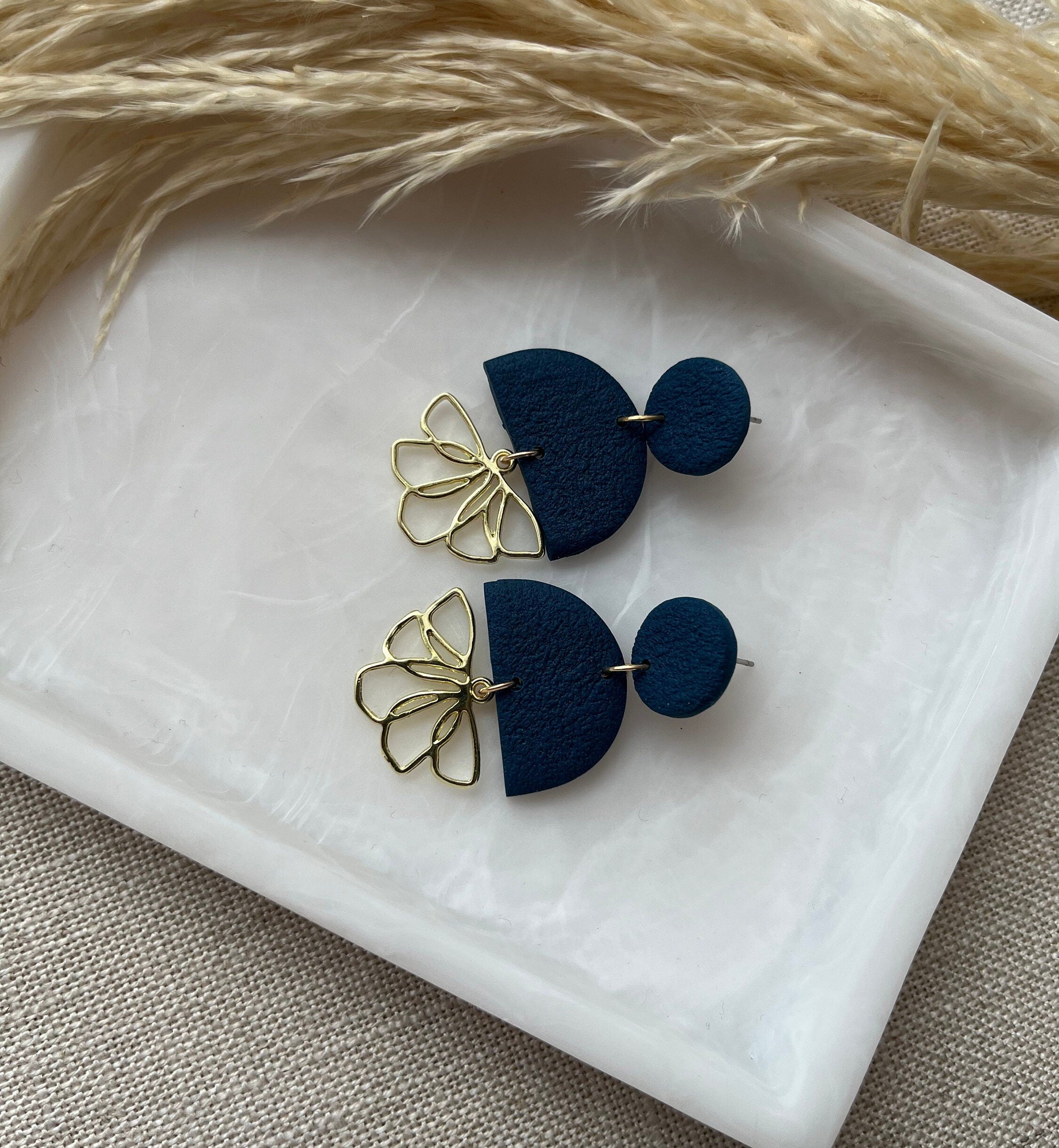 Textured Earrings with Gold Flower Pendant