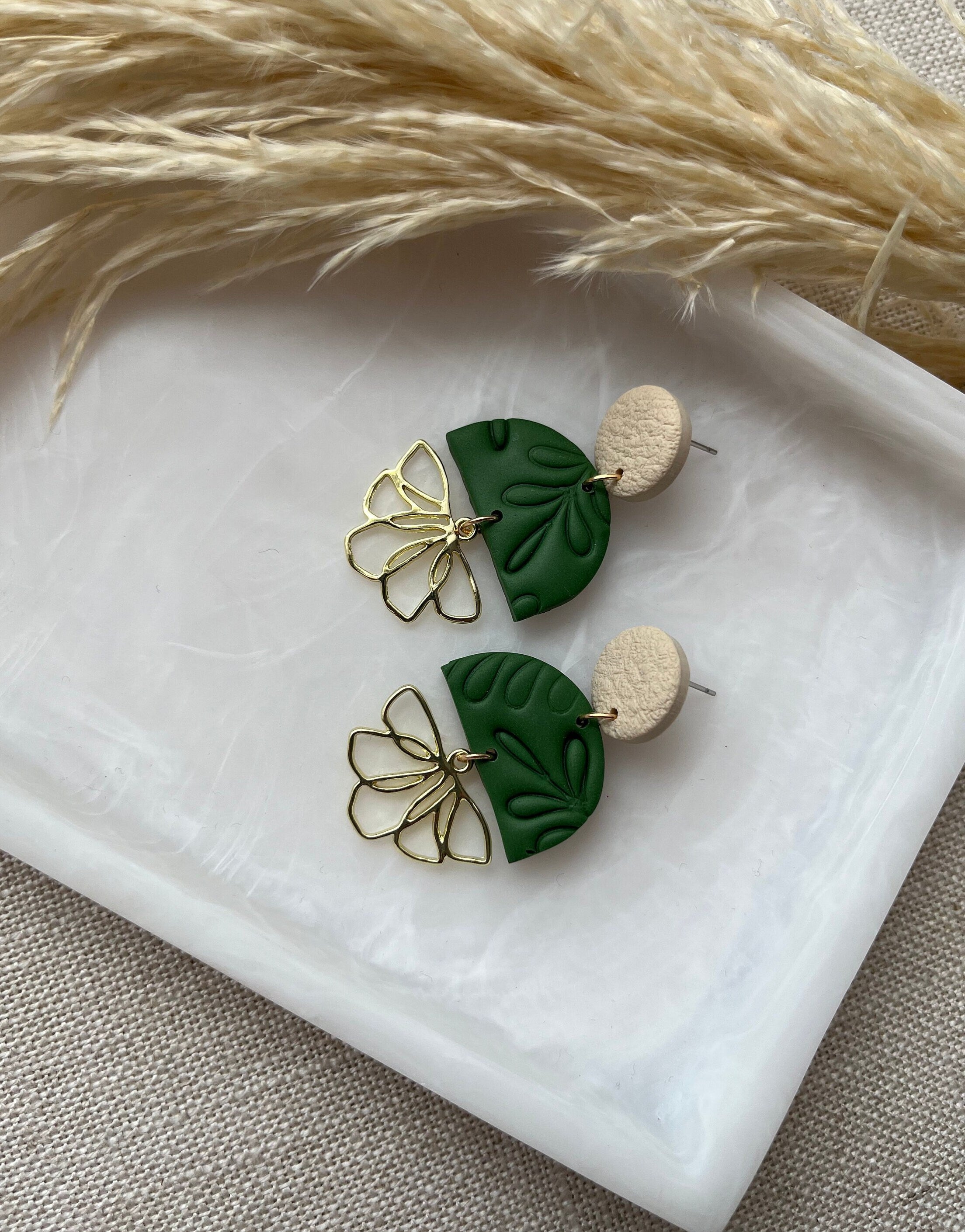 Textured Earrings with Gold Flower Pendant