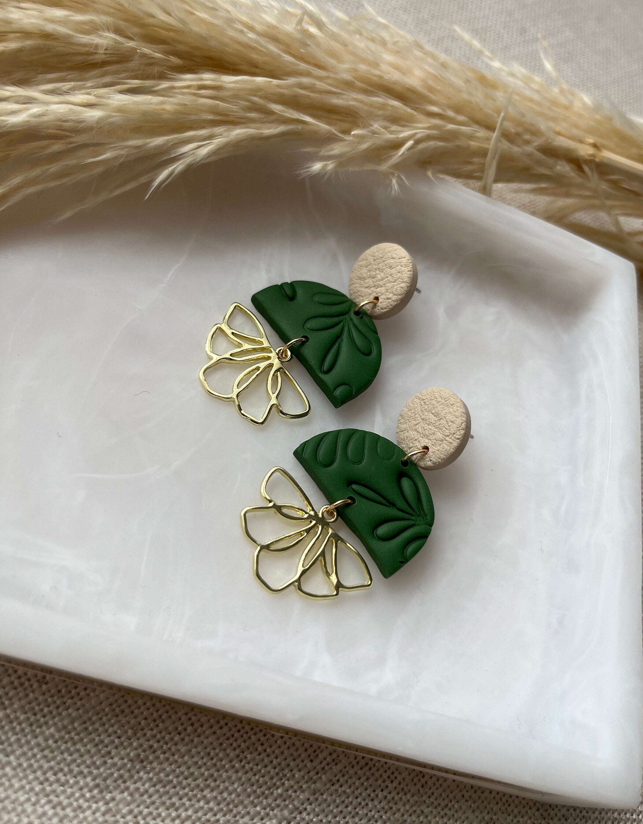 Textured Earrings with Gold Flower Pendant