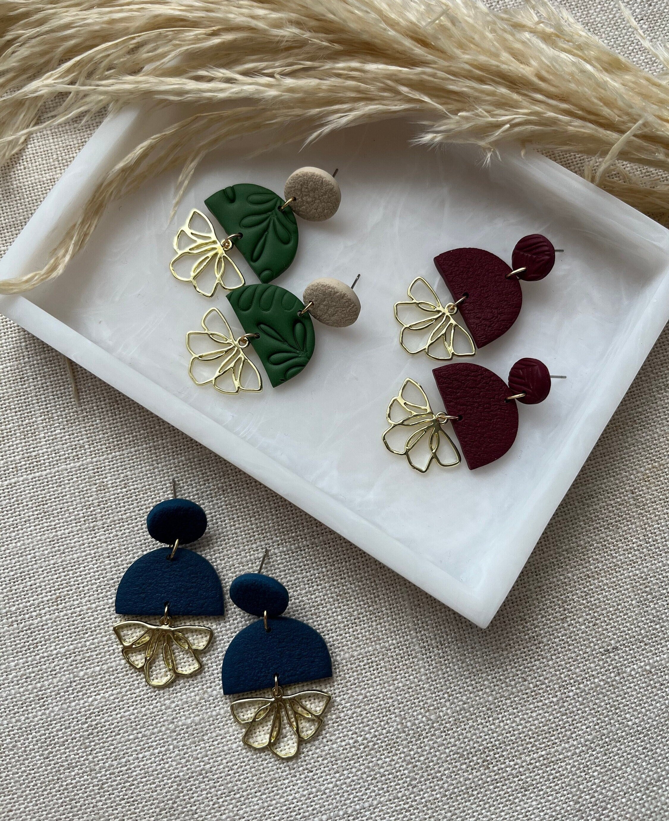 Textured Earrings with Gold Flower Pendant