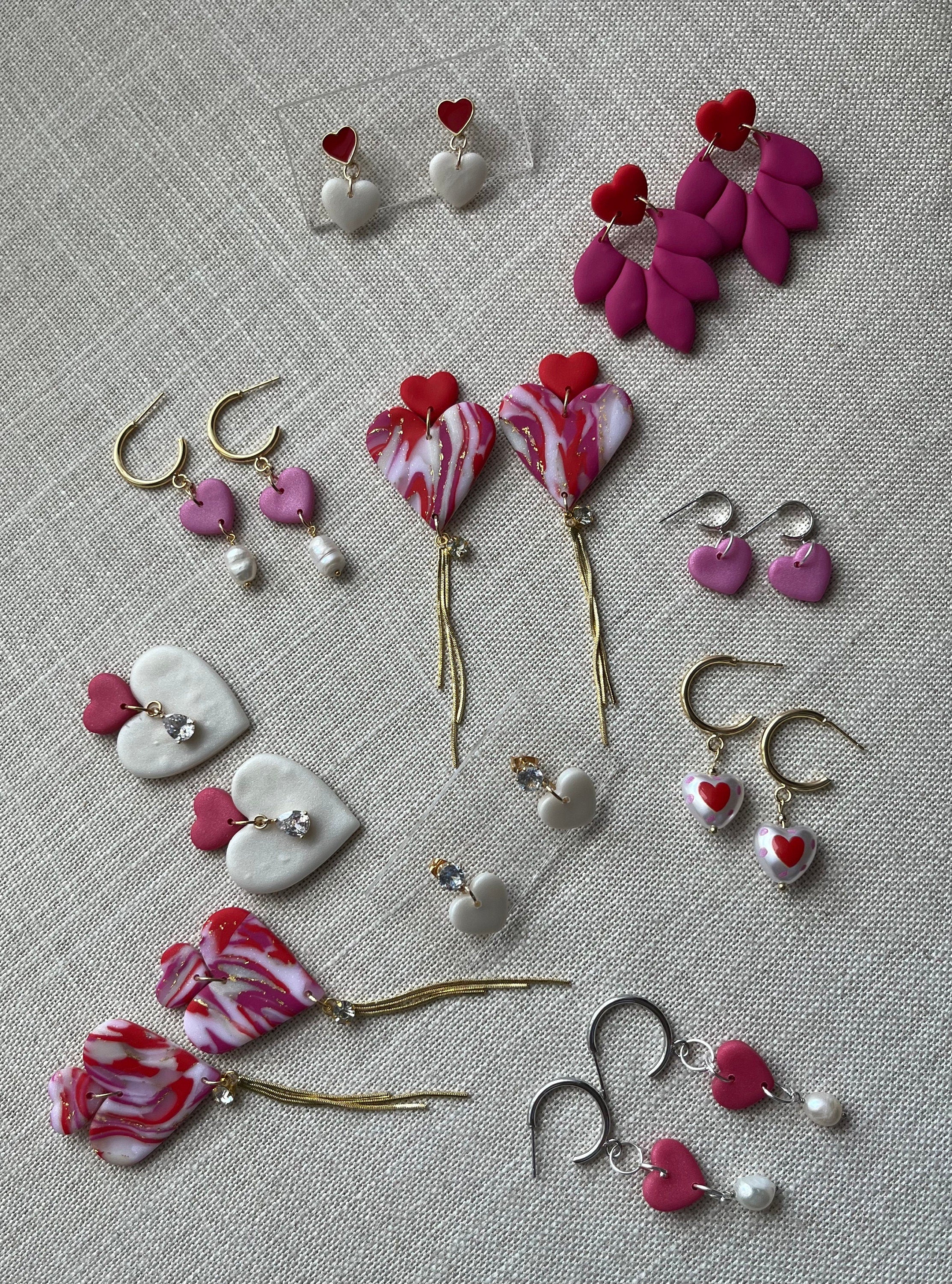 Pearl Hearts with Gold Cubic Zirconia Studs