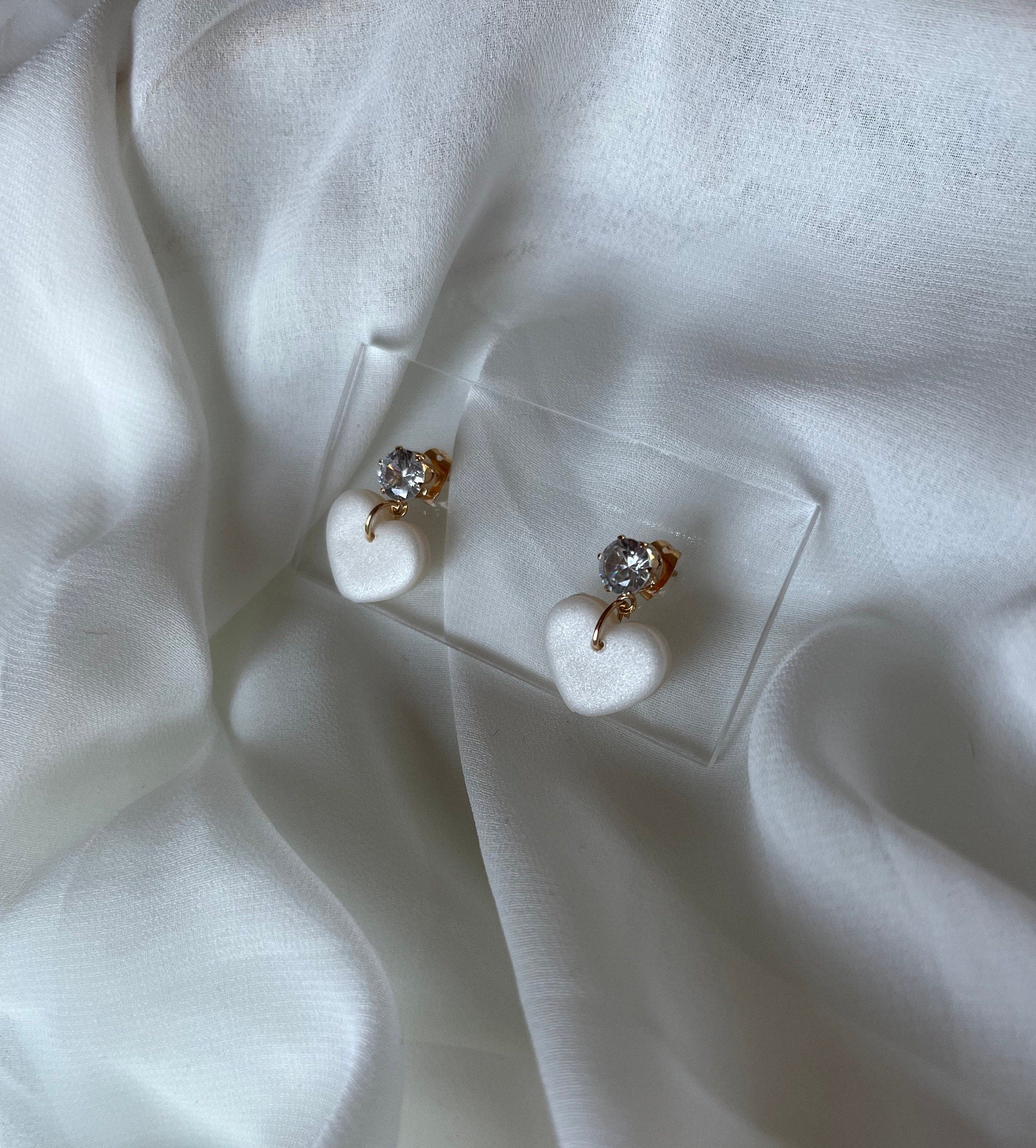 Pearl Hearts with Gold Cubic Zirconia Studs
