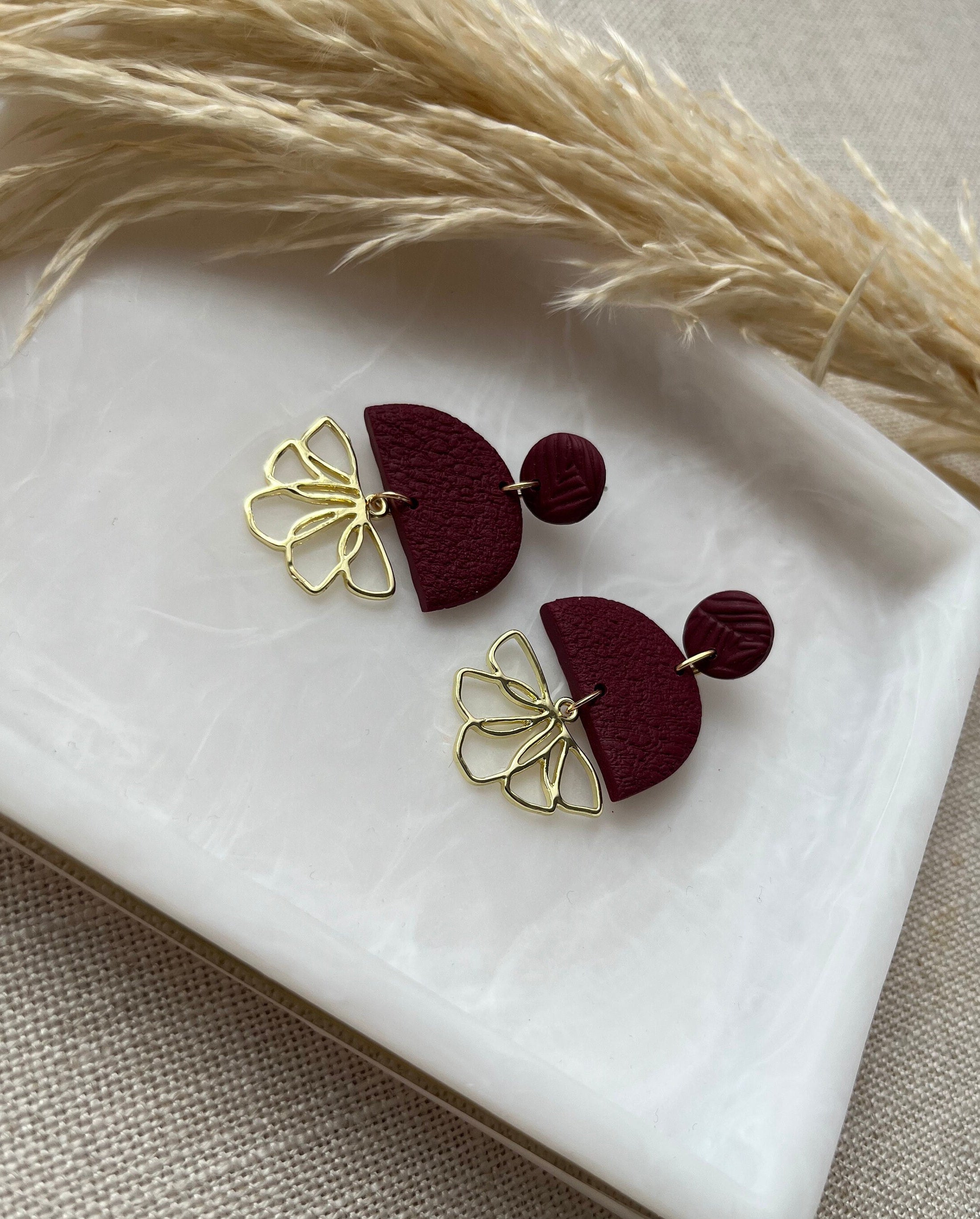 Textured Earrings with Gold Flower Pendant