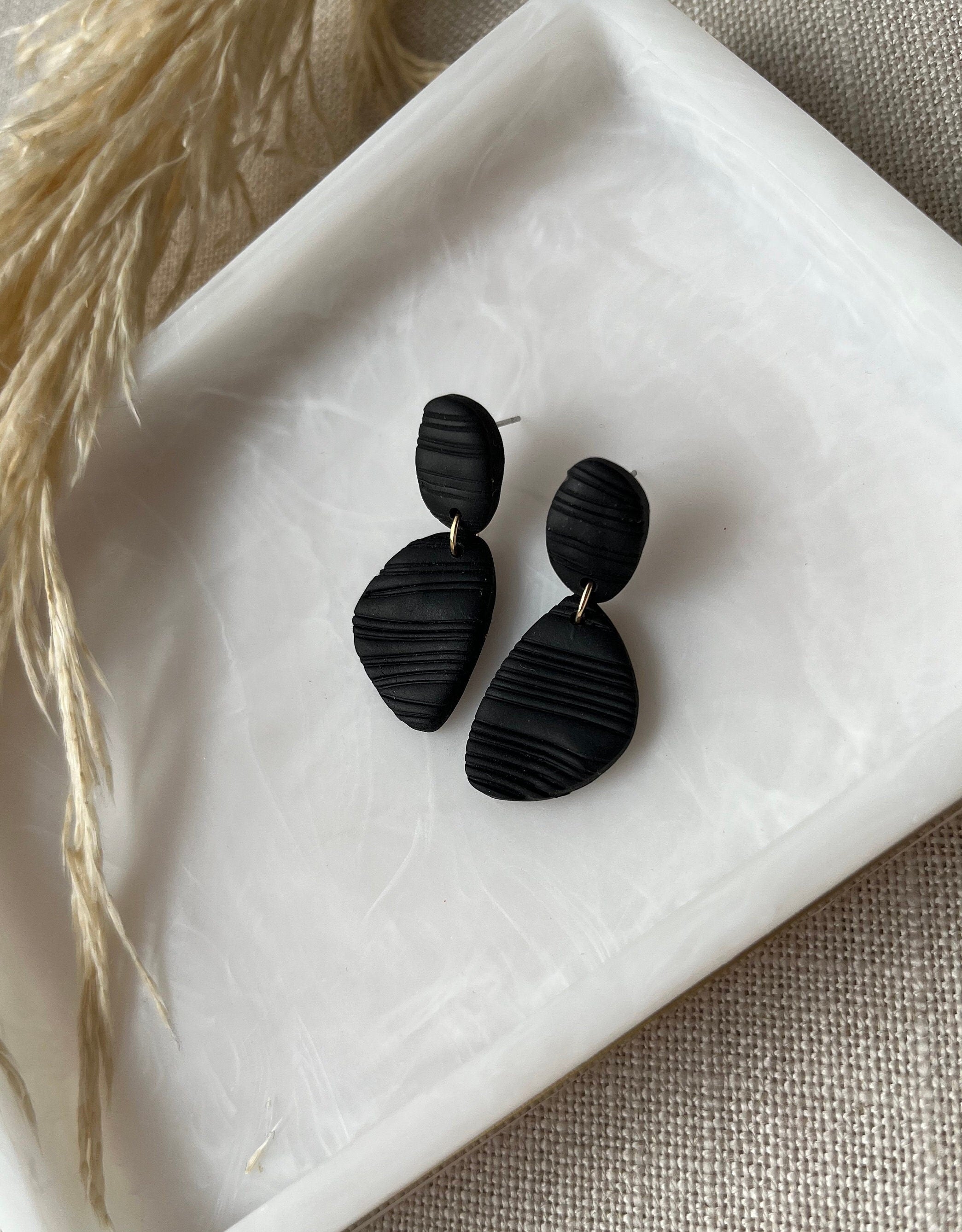 Black Textured Earrings