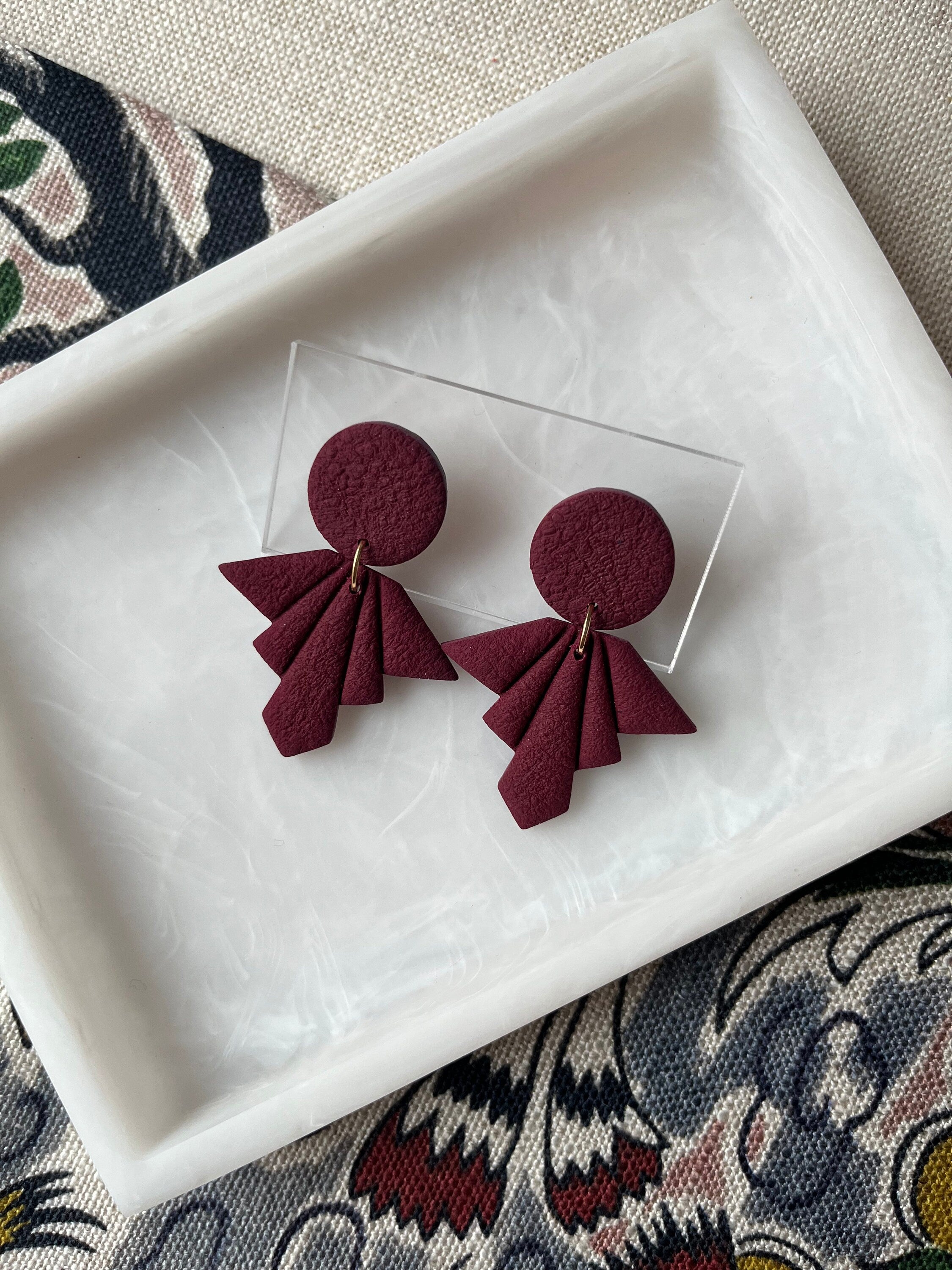 Burgundy Textured Fan Earrings