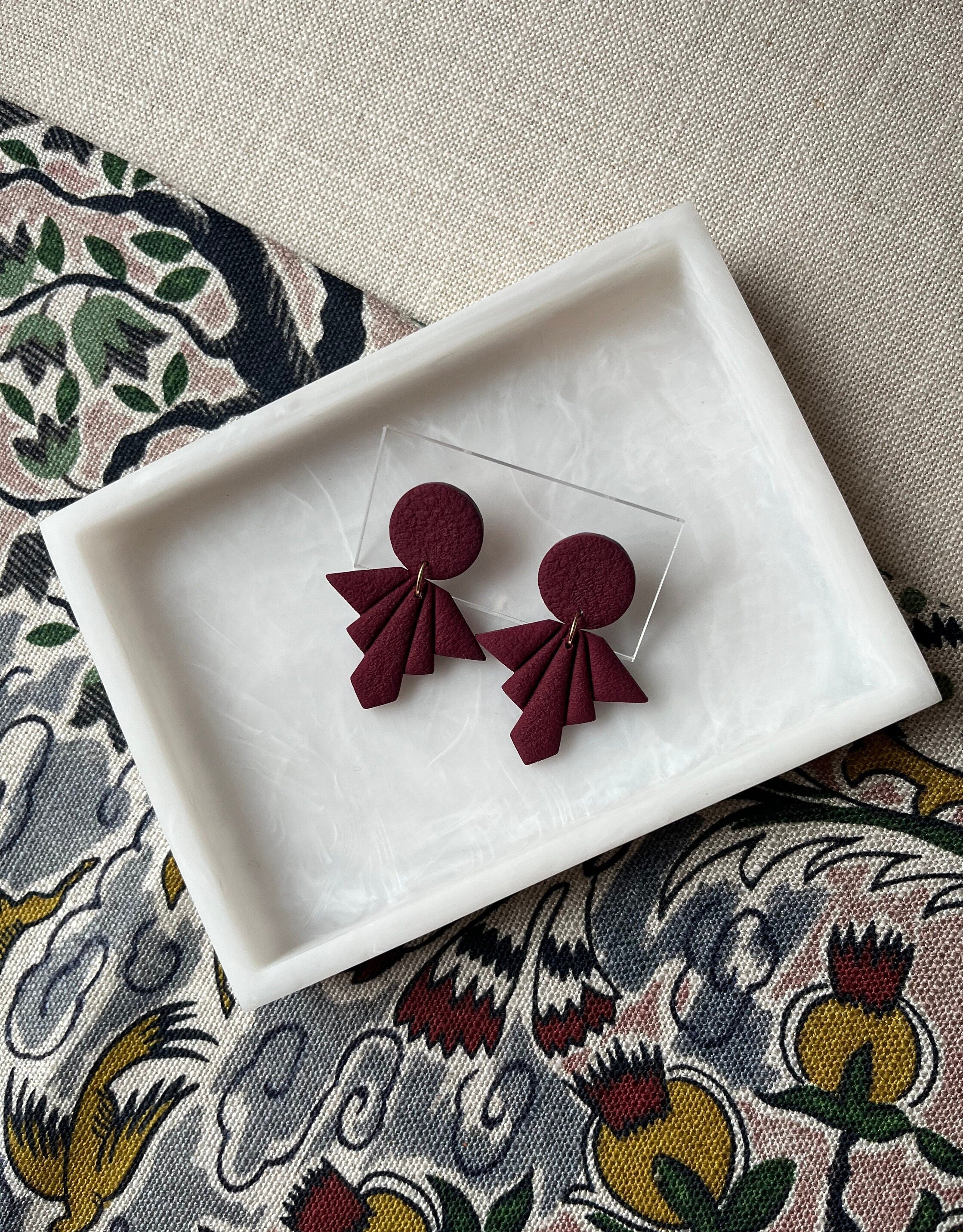 Burgundy Textured Fan Earrings
