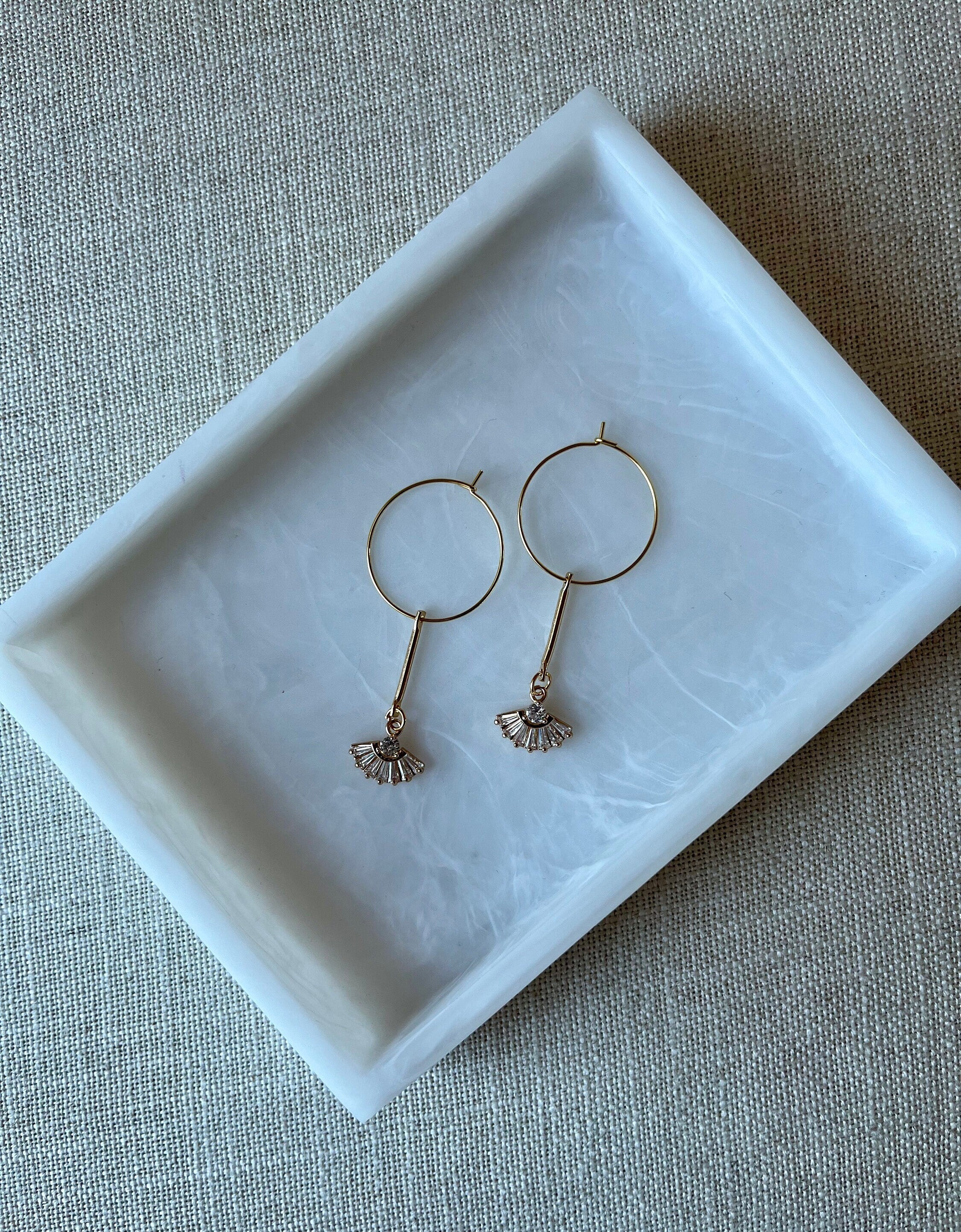 Vintage Inspired 18K Gold Plated Hoops with Cubic Zirconia Fan