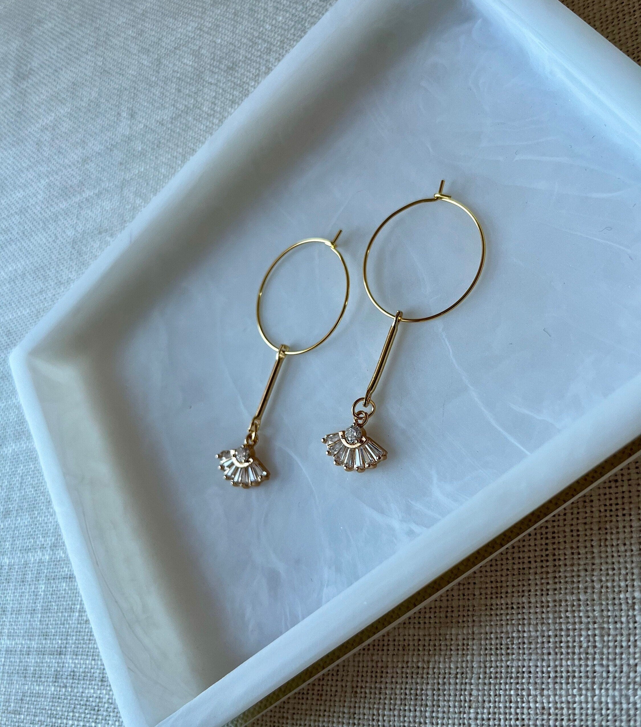 Vintage Inspired 18K Gold Plated Hoops with Cubic Zirconia Fan