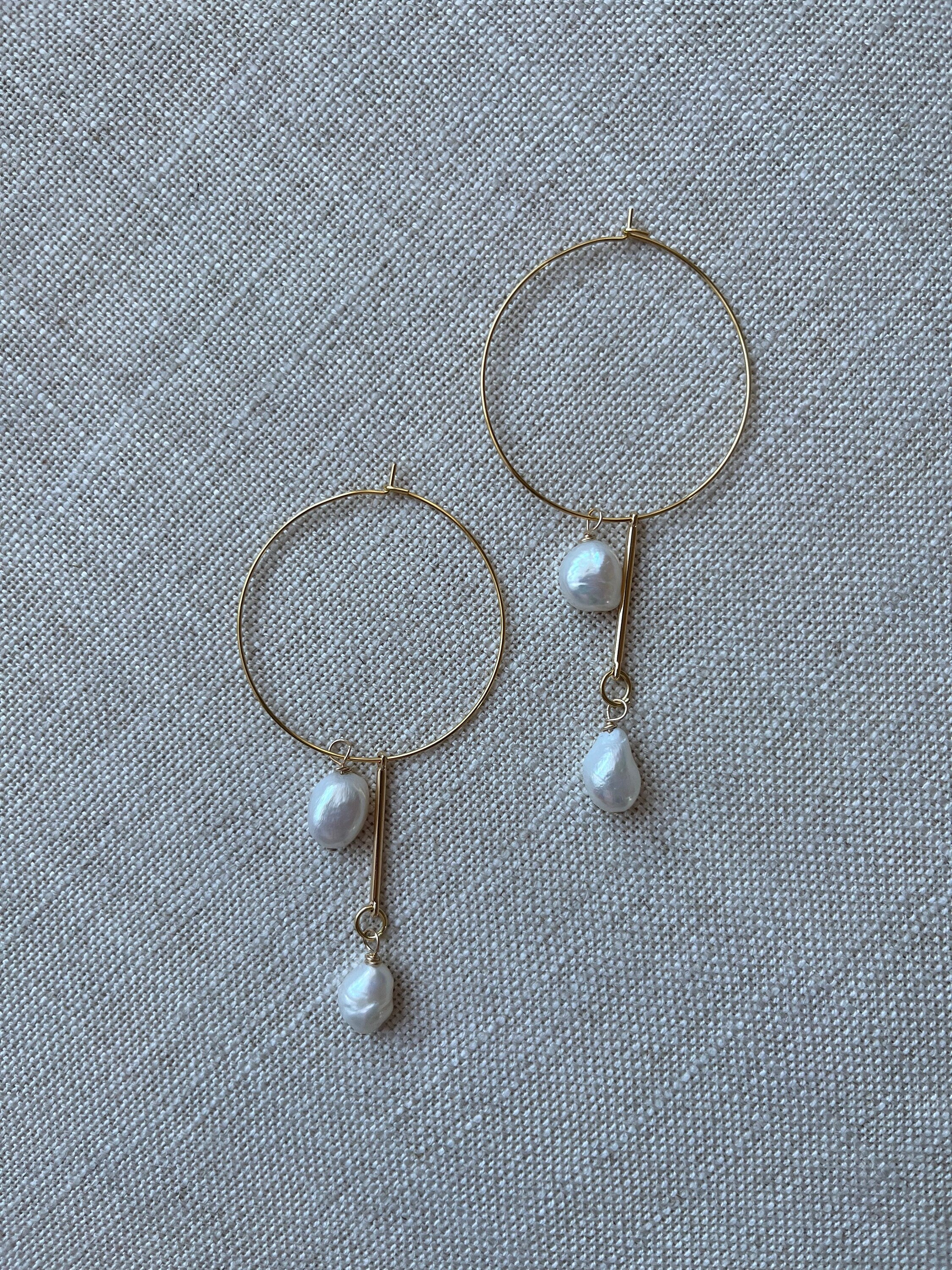 18K Gold Plated Hoop Earrings with Large Freshwater Baroque Pearls