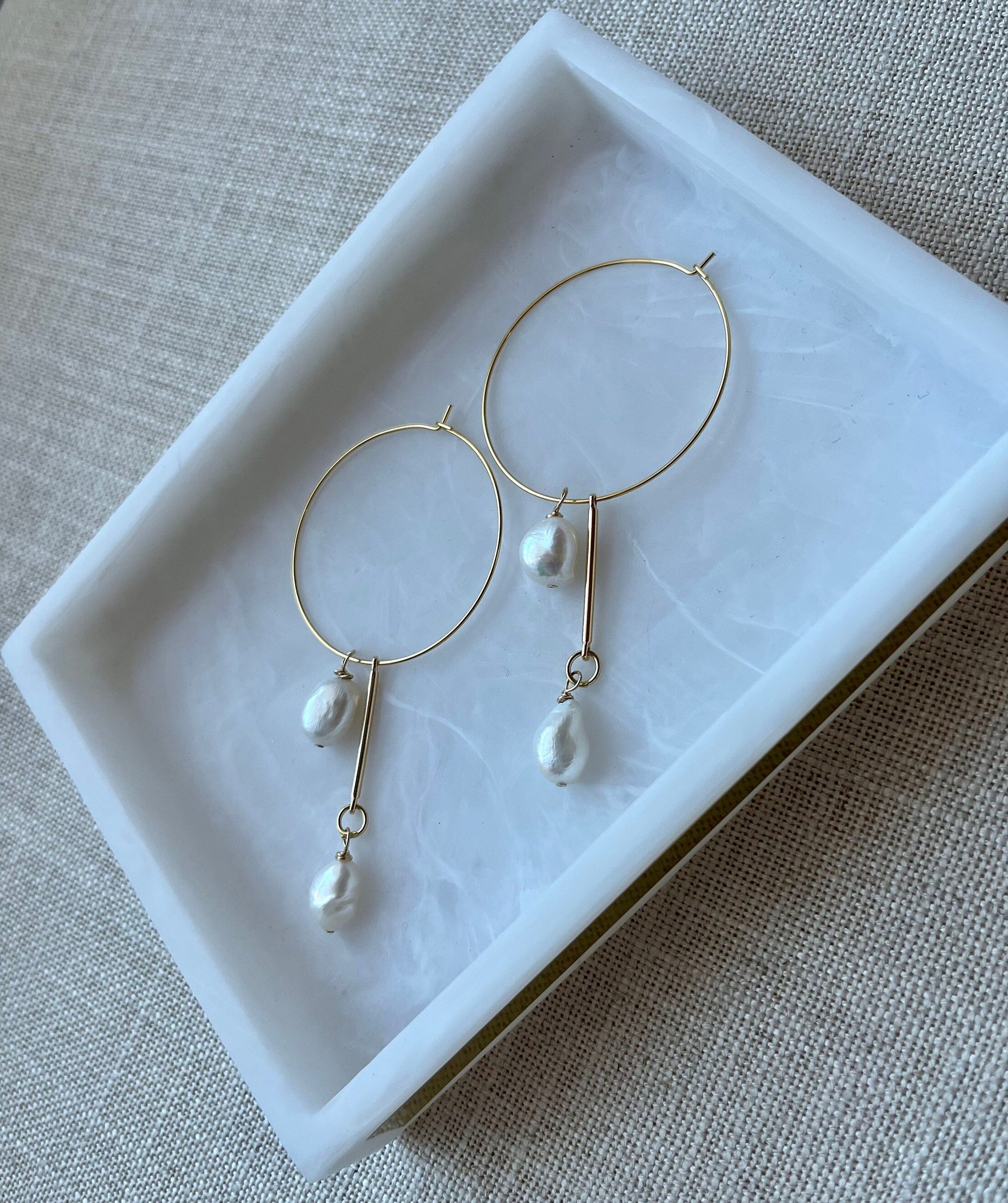 18K Gold Plated Hoop Earrings with Large Freshwater Baroque Pearls