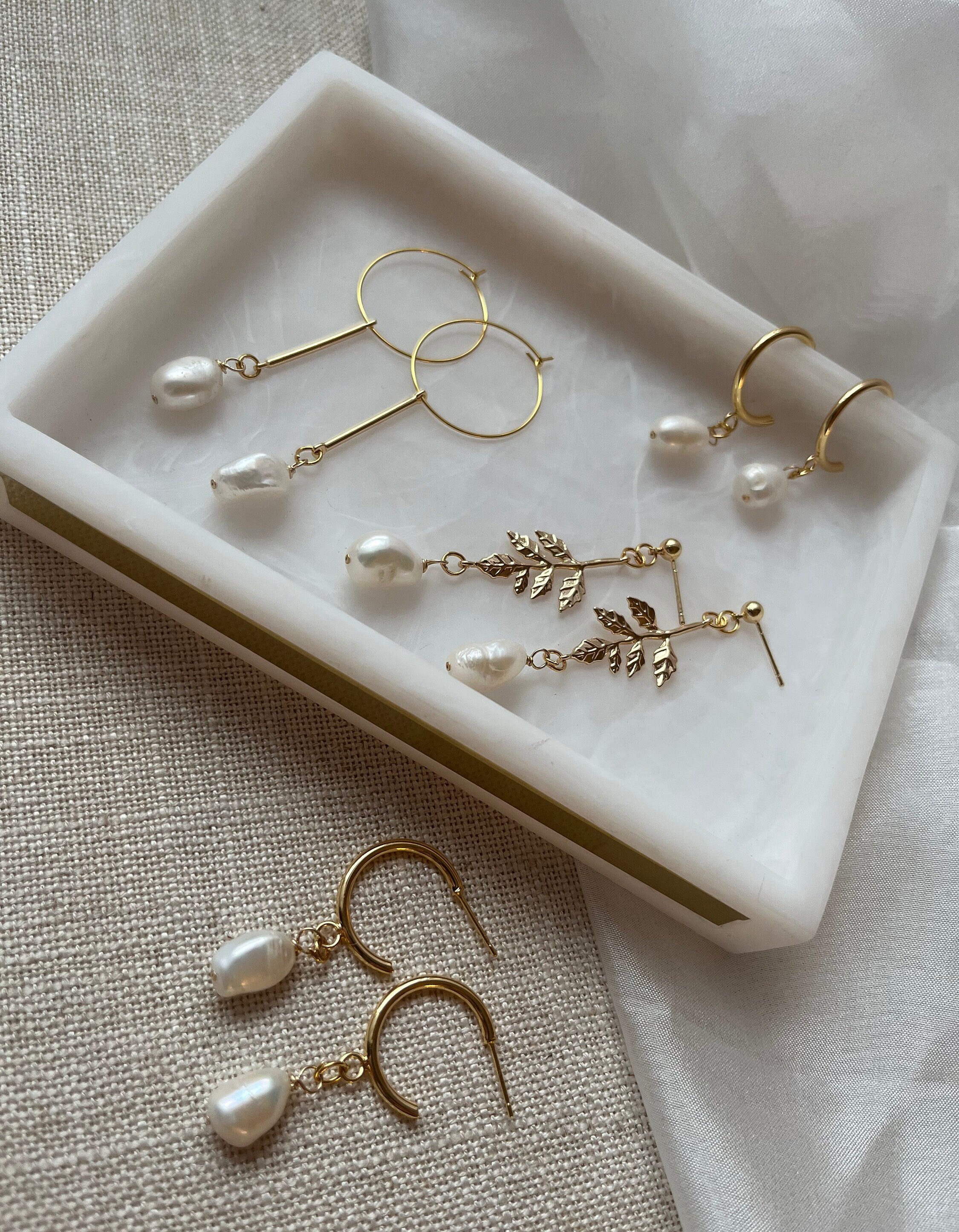 18K Gold Plated Hoop Earrings with Freshwater Baroque Pearl Drops