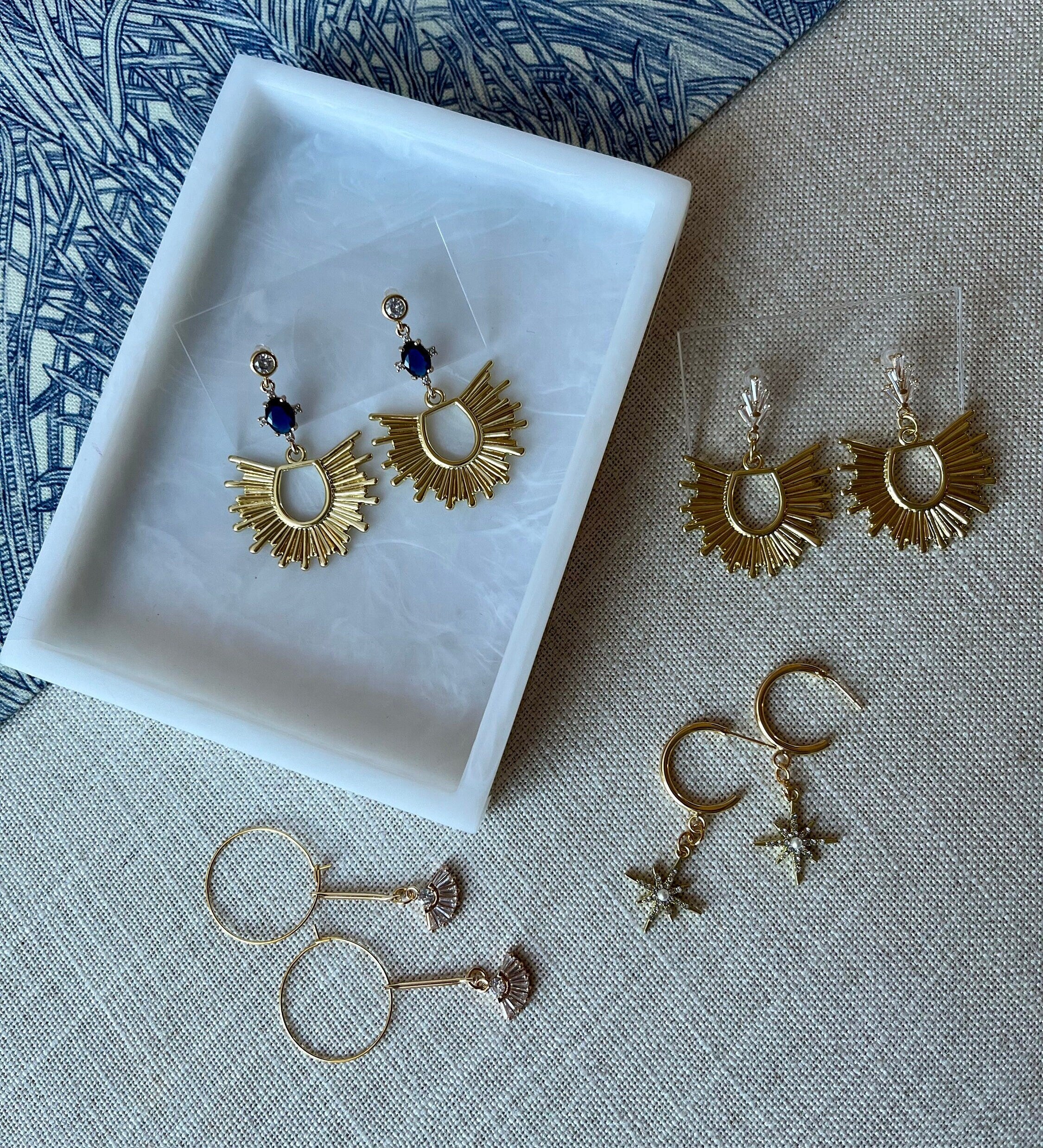 Vintage Inspired 18K Gold Plated Hoops with Cubic Zirconia Fan
