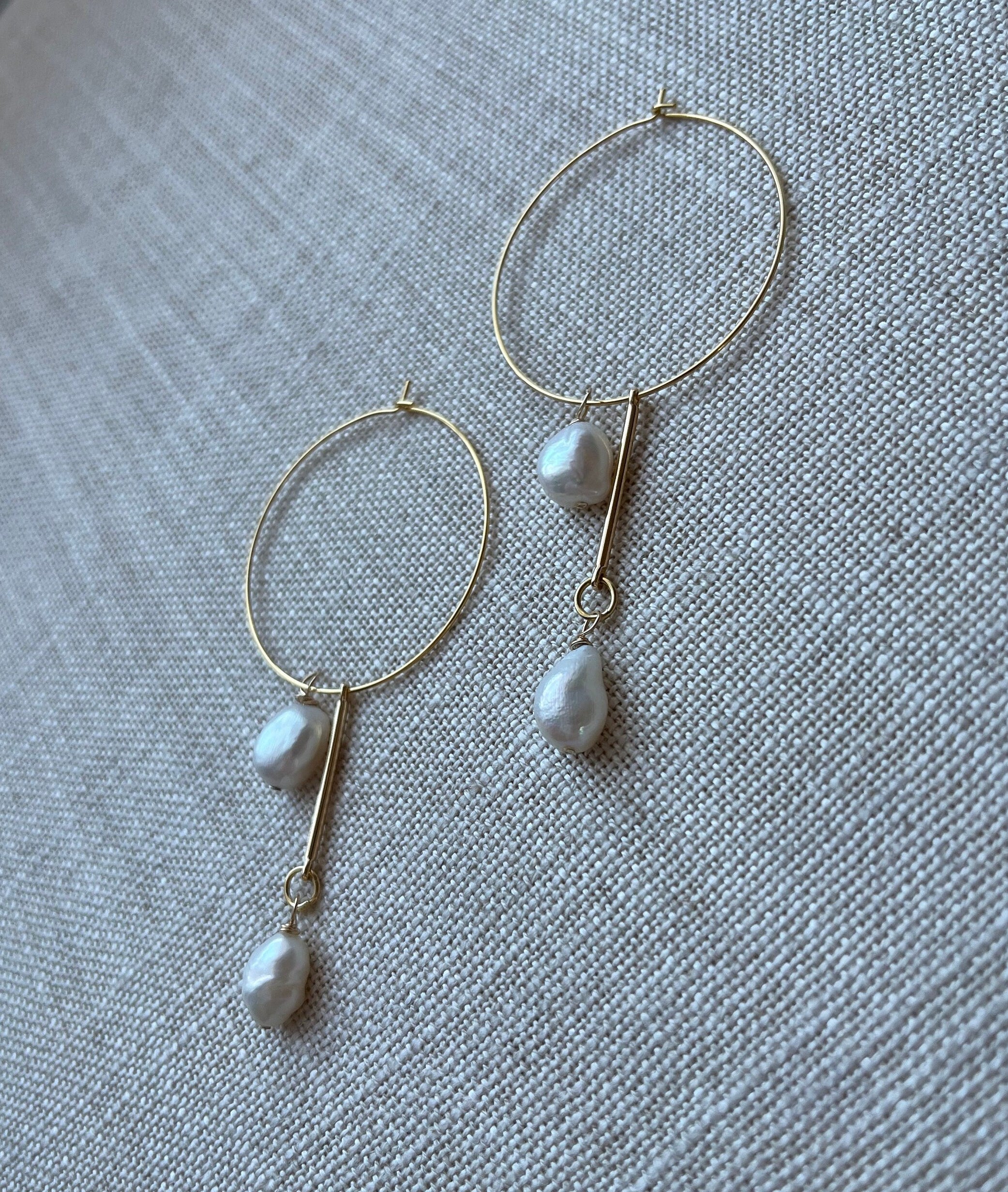 18K Gold Plated Hoop Earrings with Large Freshwater Baroque Pearls