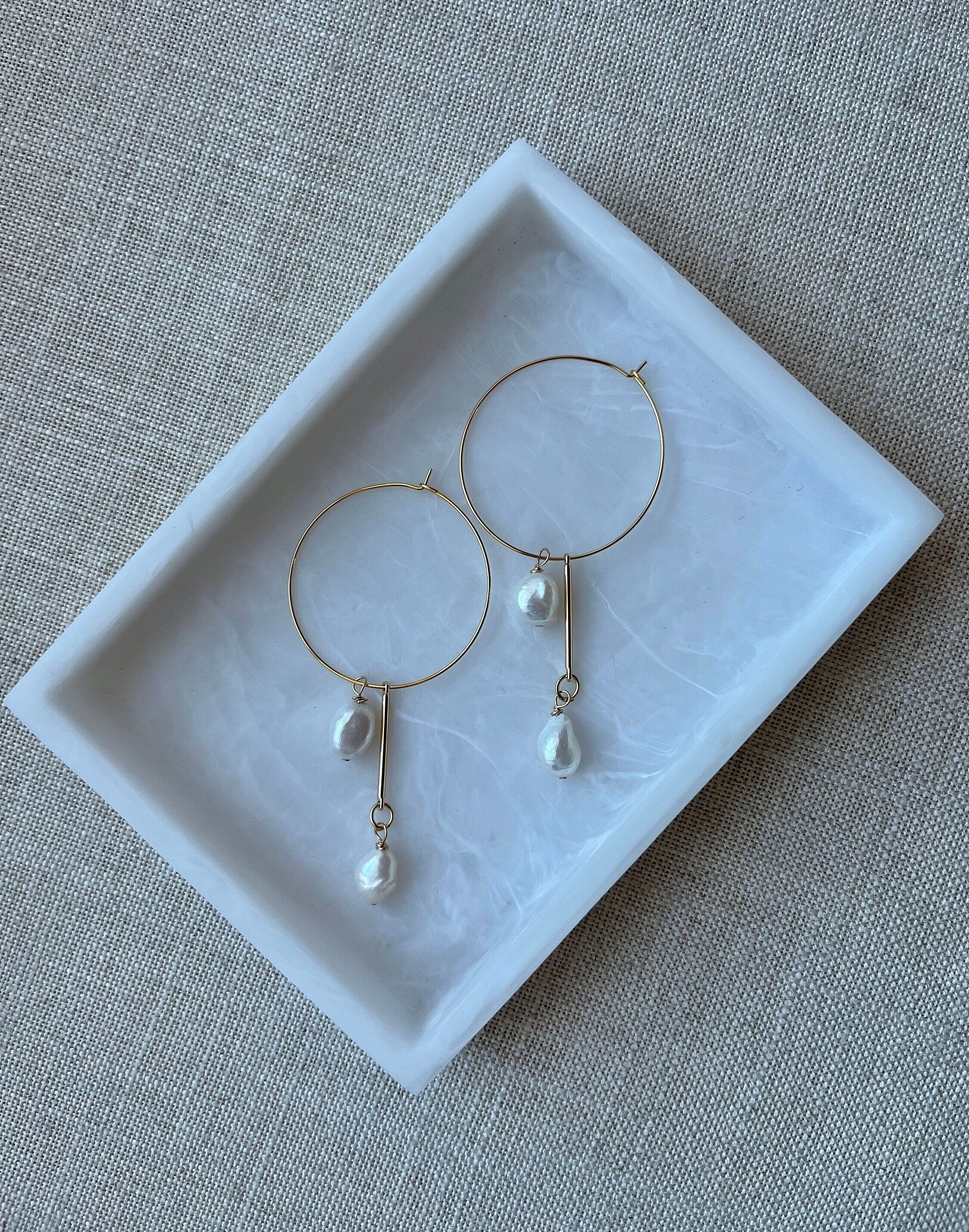 18K Gold Plated Hoop Earrings with Large Freshwater Baroque Pearls