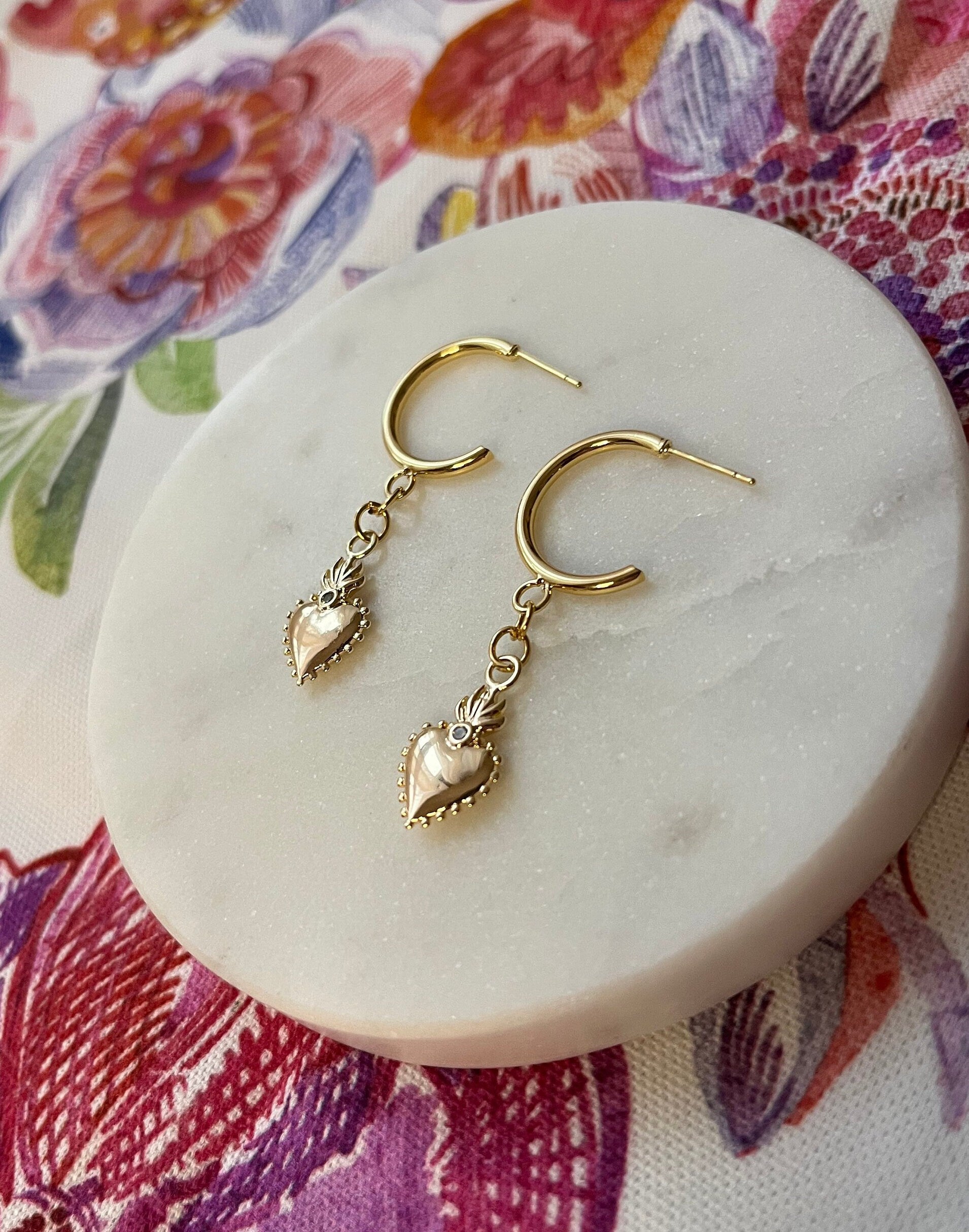 18K Gold Plated Sacred Heart Hoops