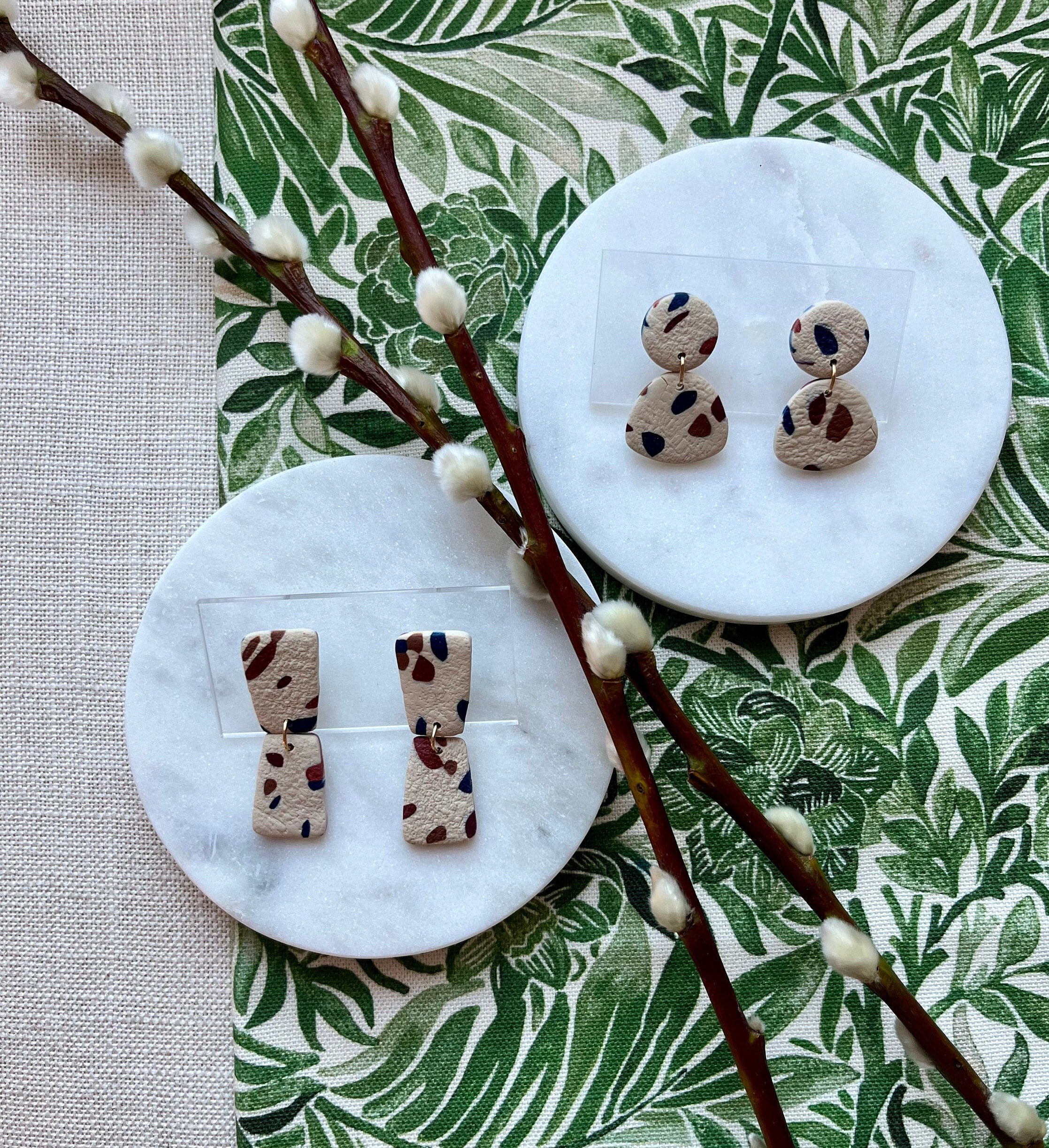 Cream & Multi Fleck Earrings