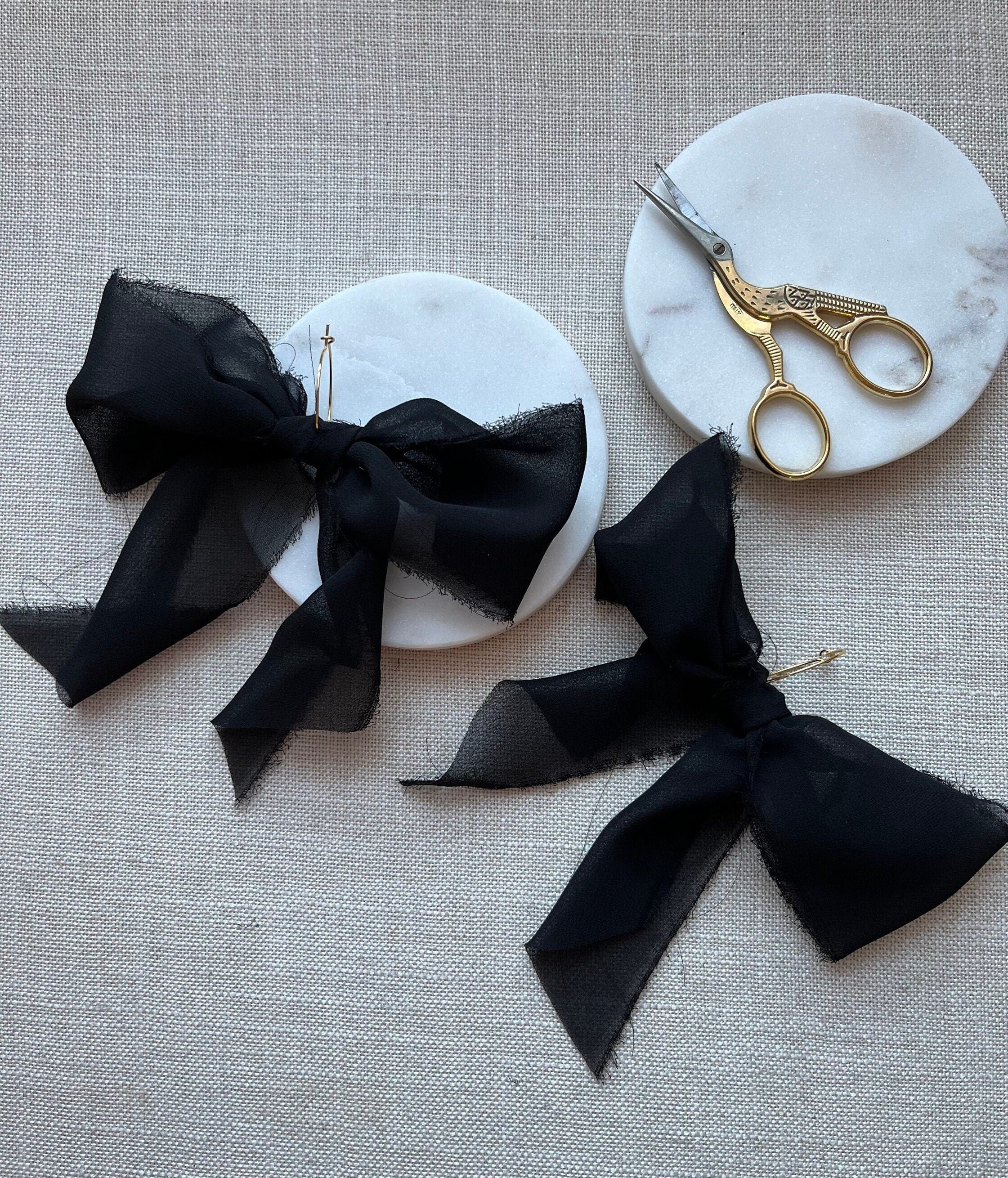 Handmade Chiffon Bow Earrings on 18K Gold Plated Hoops - Limited Edition