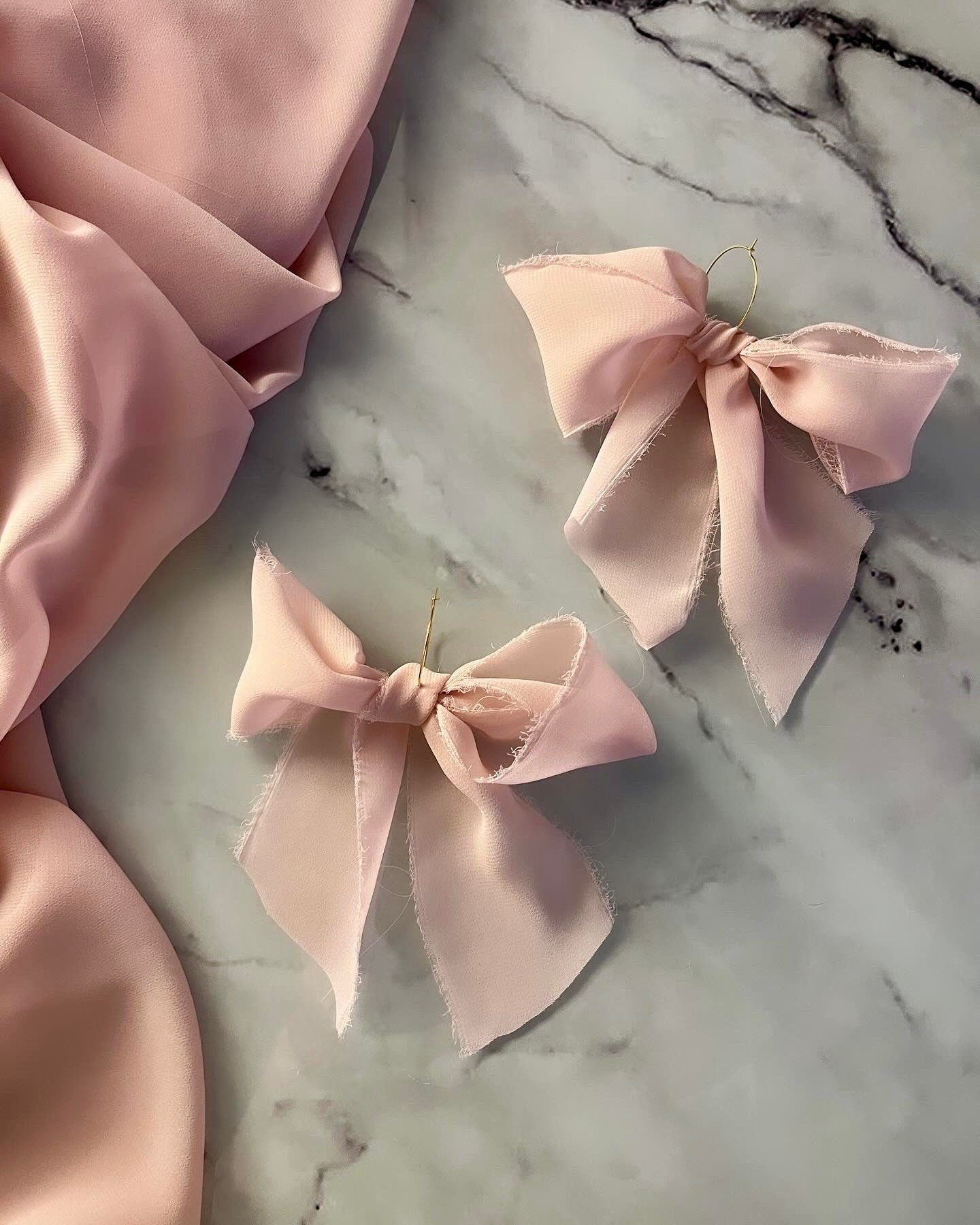 Handmade Chiffon Bow Earrings on 18K Gold Plated Hoops - Limited Edition