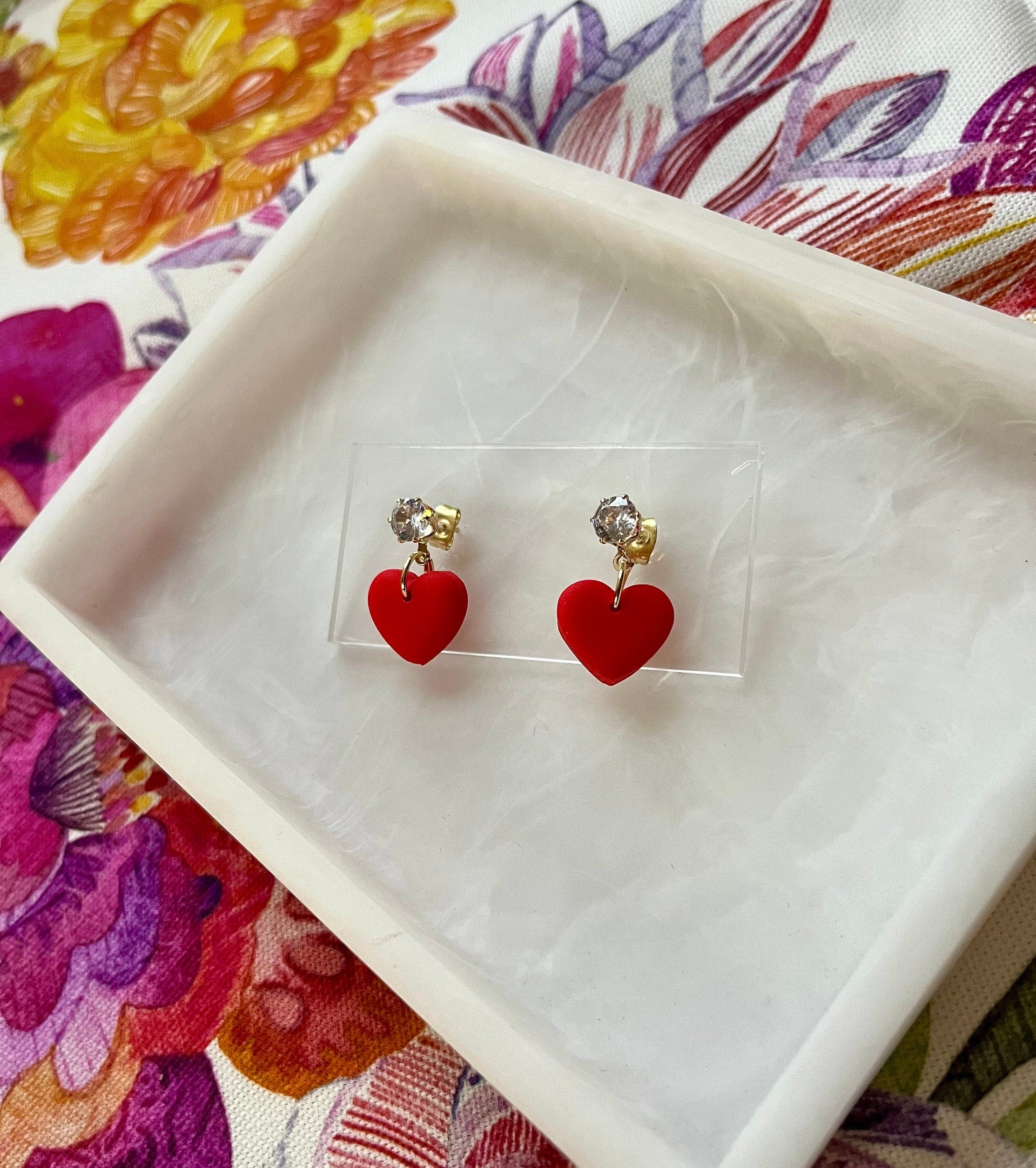Red Hearts with Gold Cubic Zirconia Studs