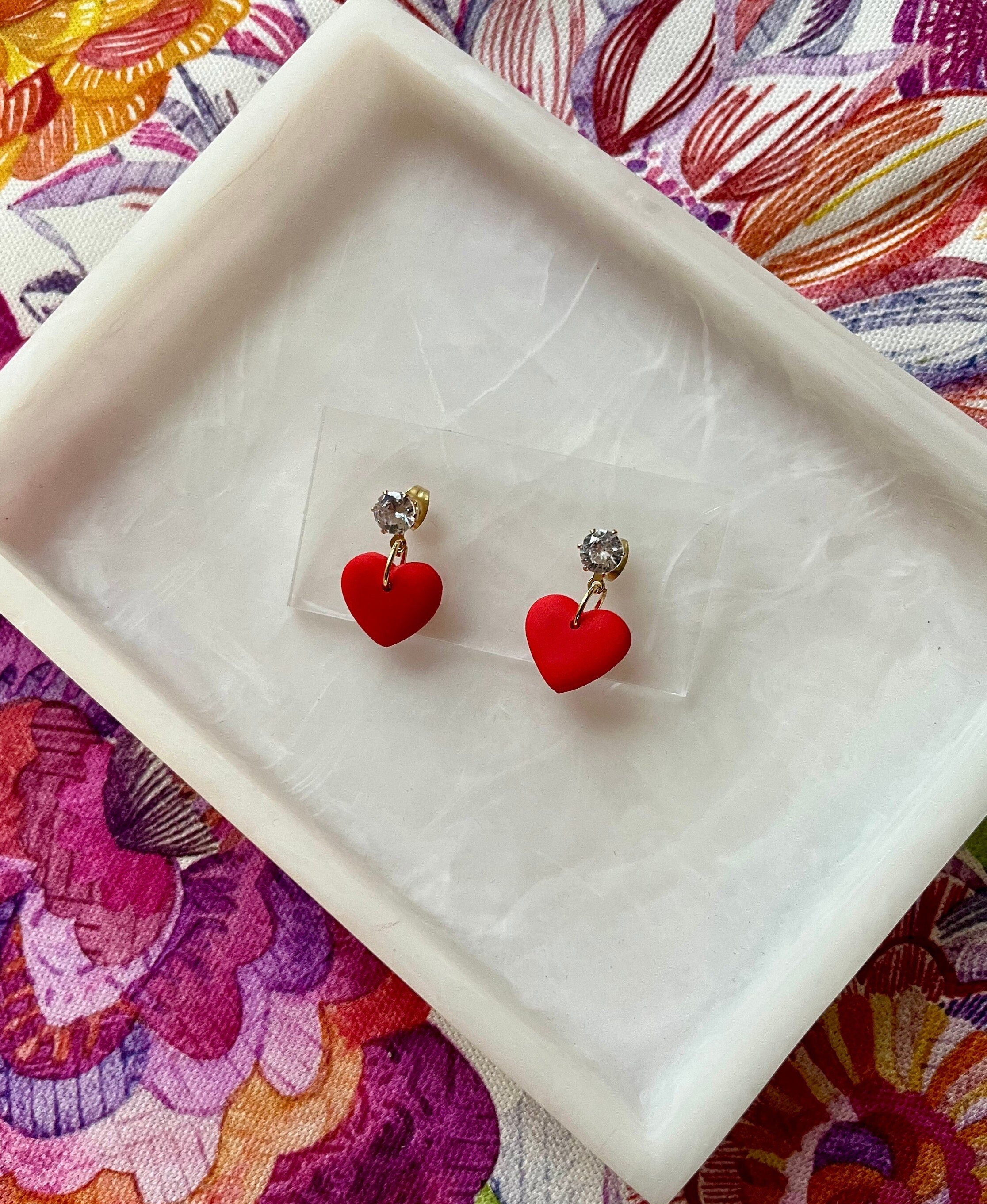 Red Hearts with Gold Cubic Zirconia Studs