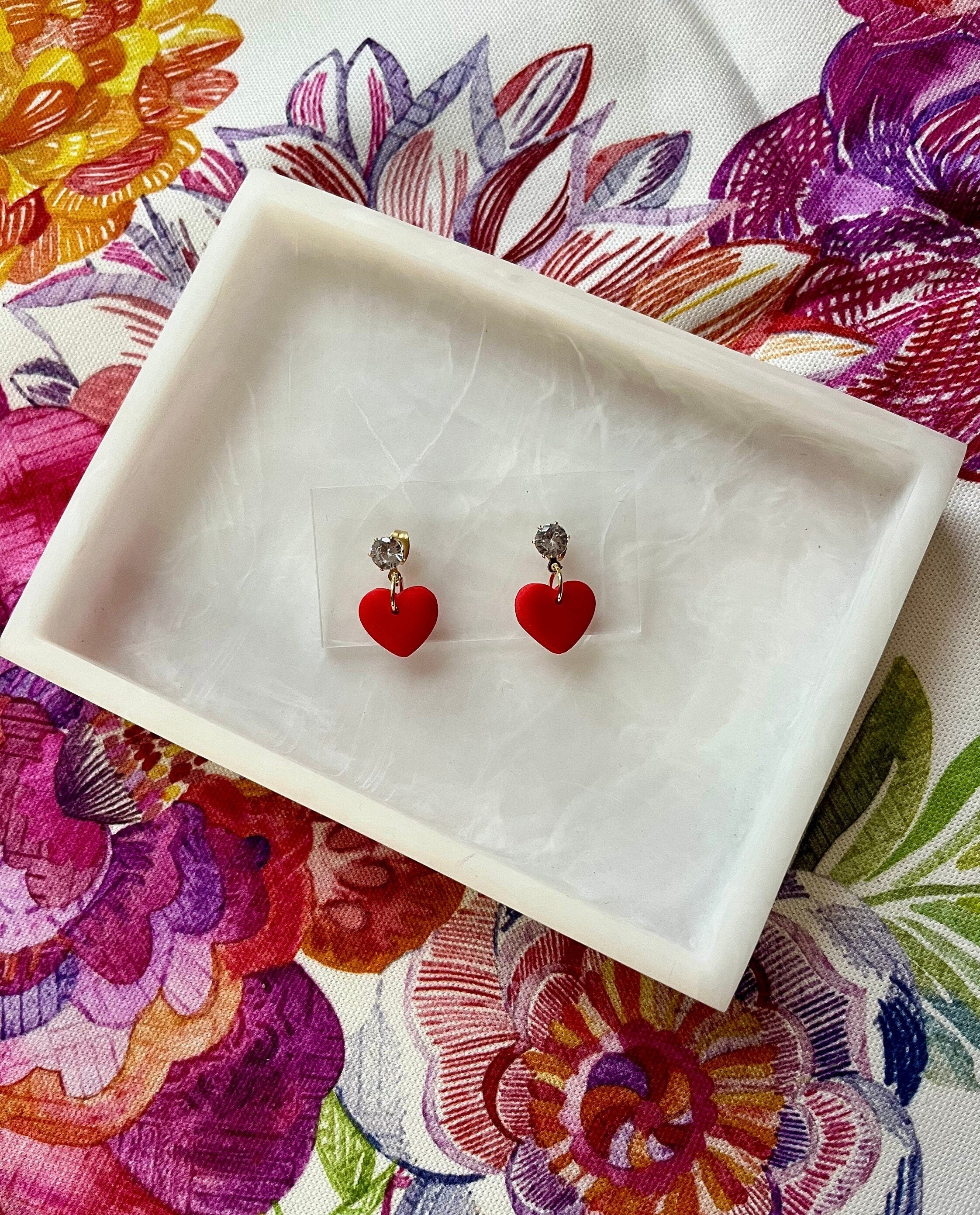 Red Hearts with Gold Cubic Zirconia Studs