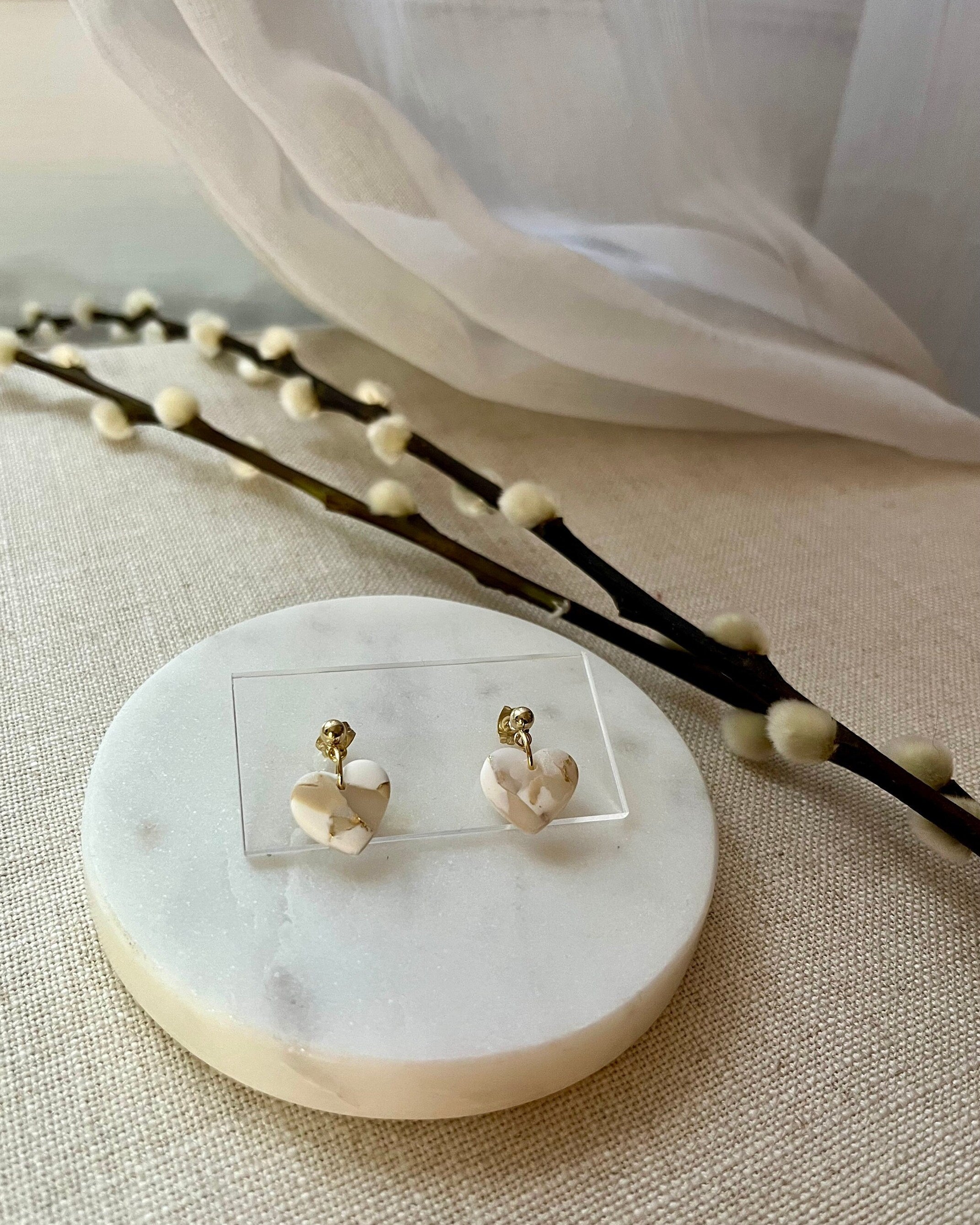 Marbled Heart Earrings with 18K Gold Plated Studs