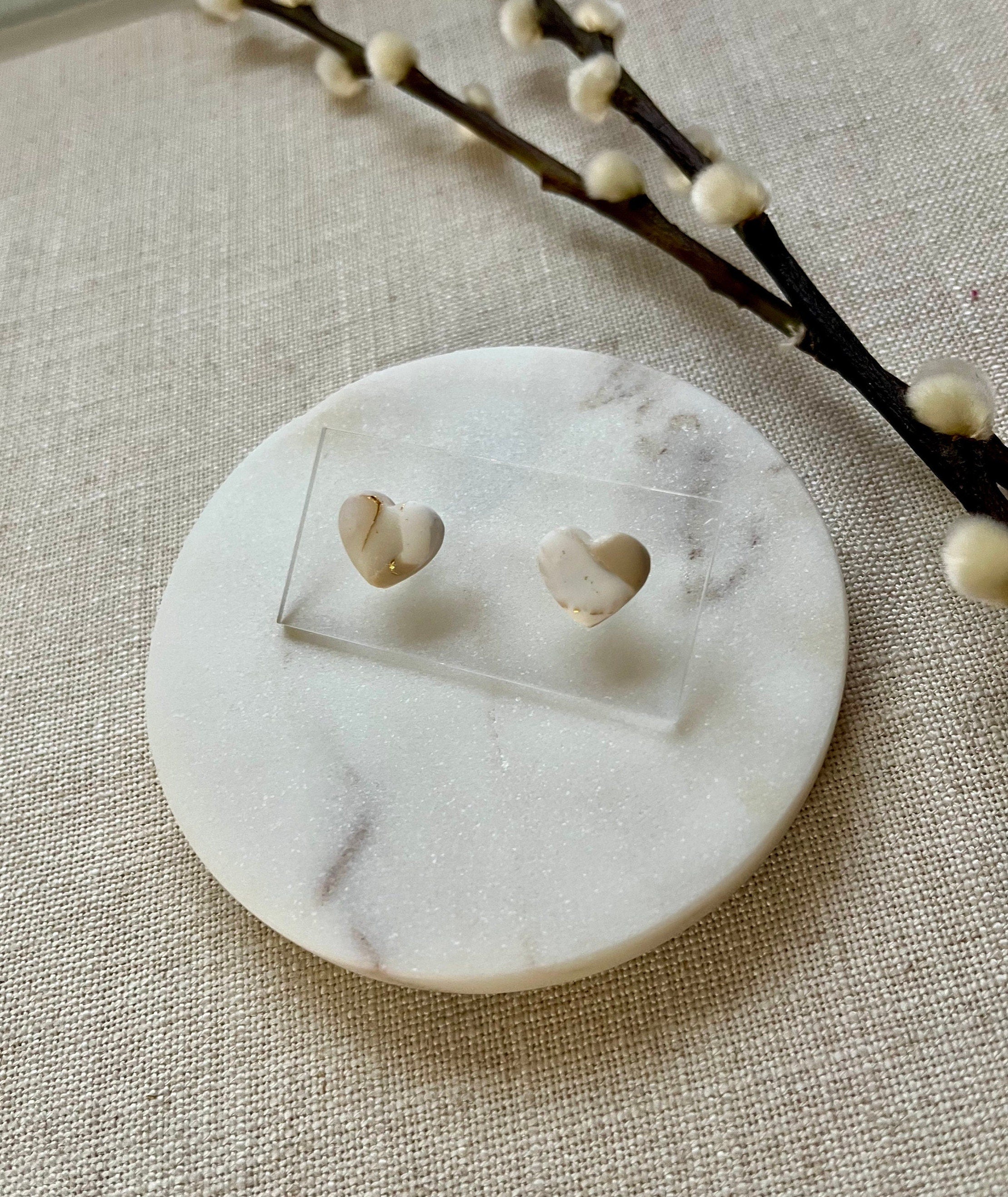 Marbled Heart Studs
