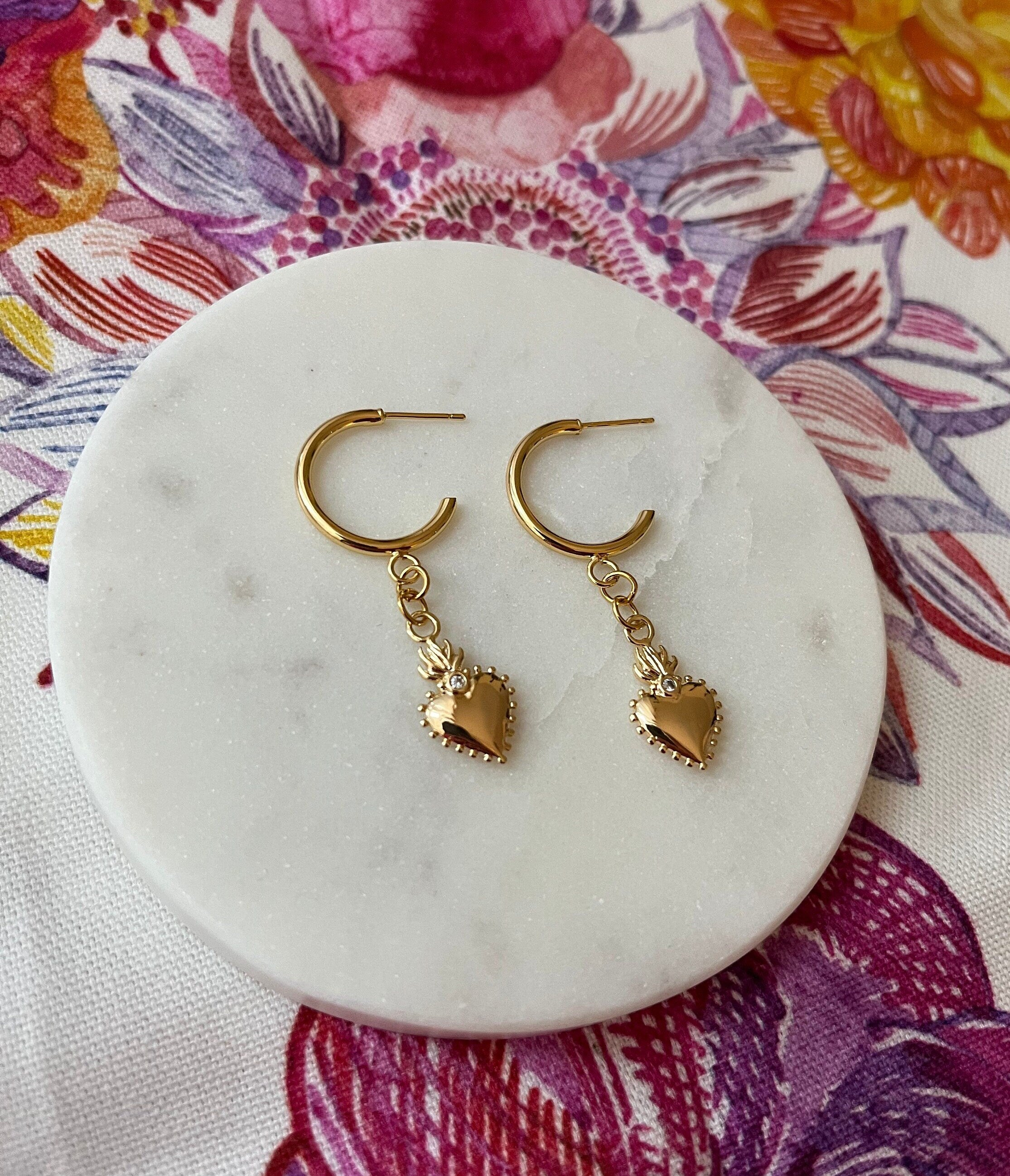 18K Gold Plated Sacred Heart Hoops