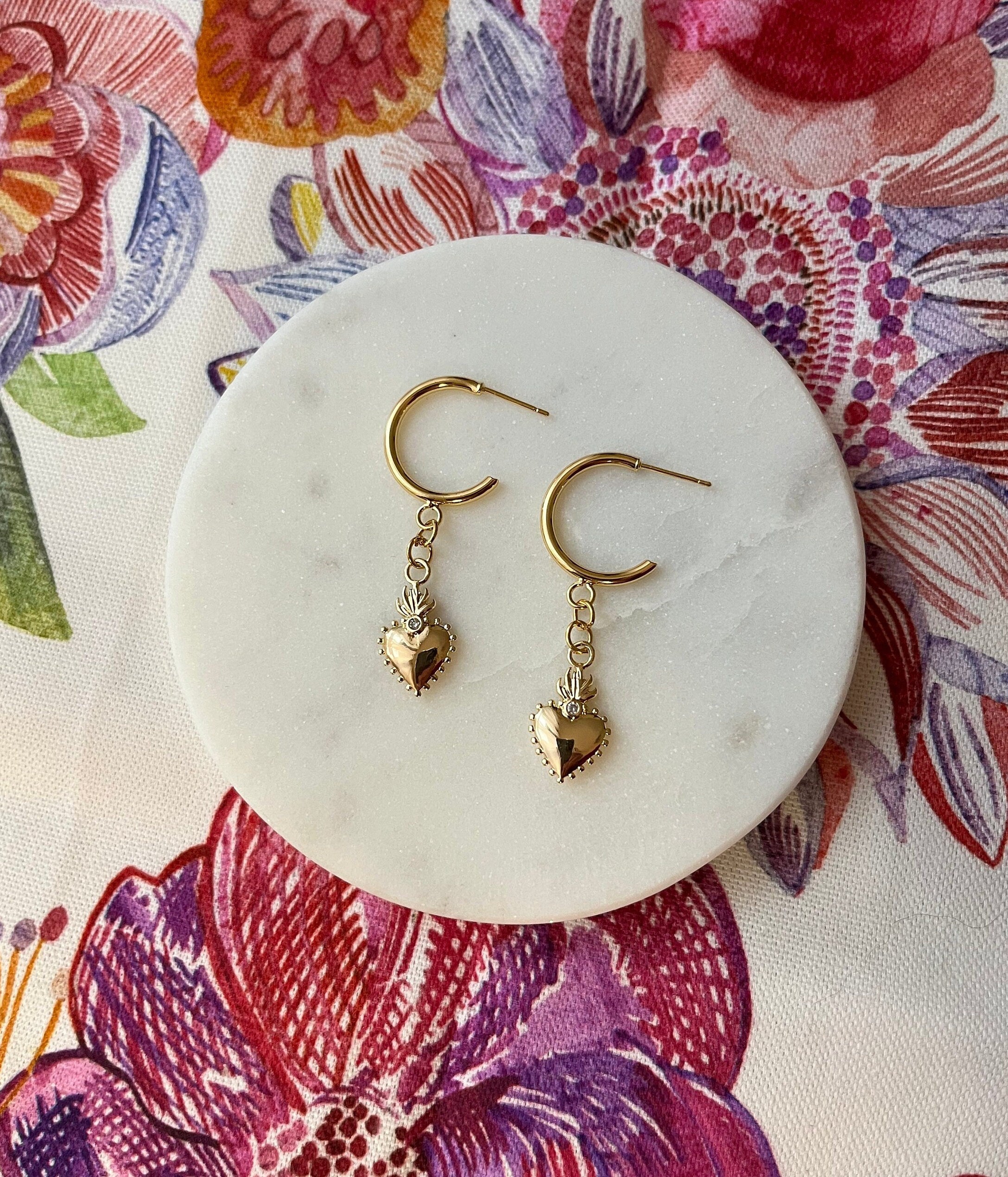 18K Gold Plated Sacred Heart Hoops