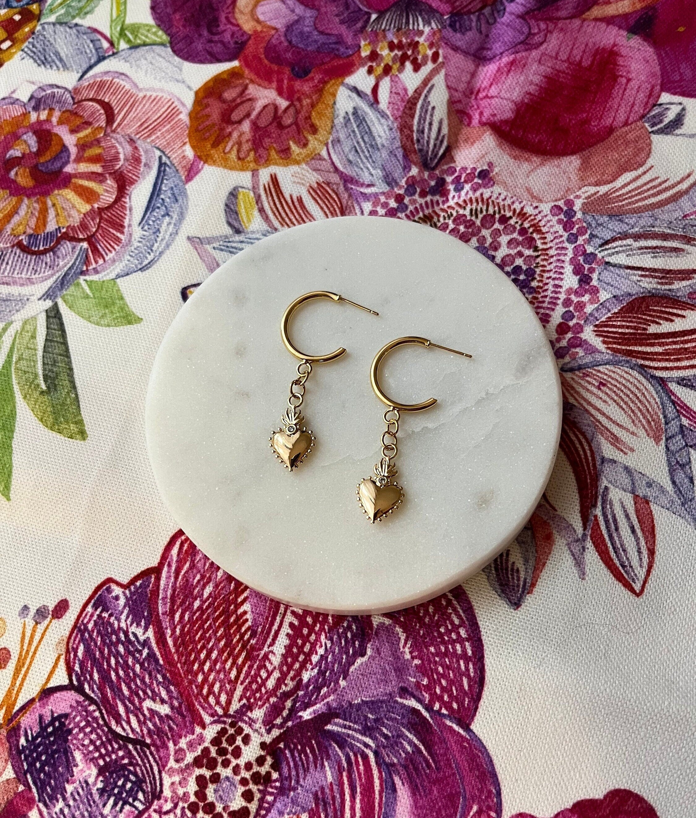 18K Gold Plated Sacred Heart Hoops