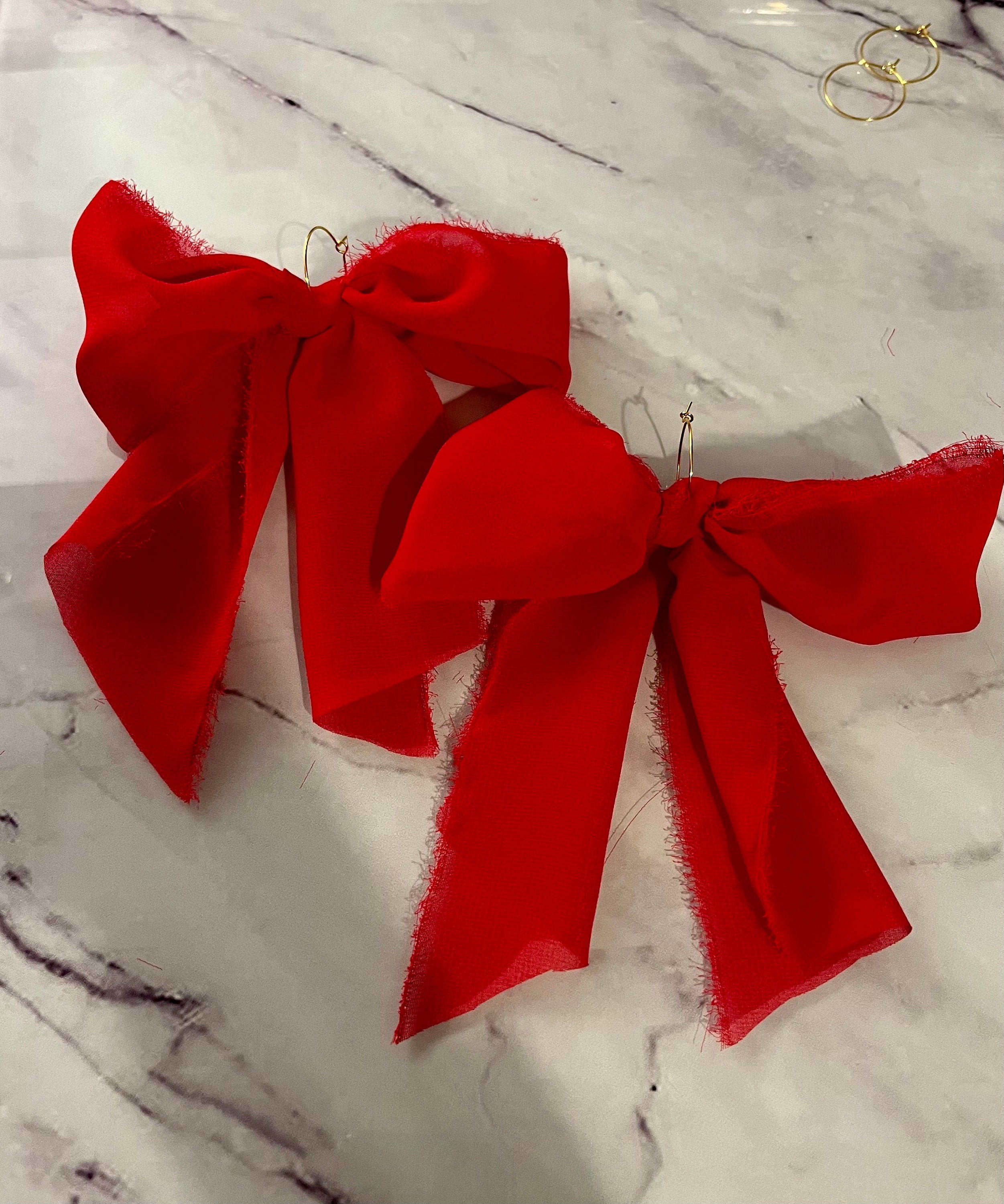 Handmade Chiffon Bow Earrings on 18K Gold Plated Hoops - Limited Edition