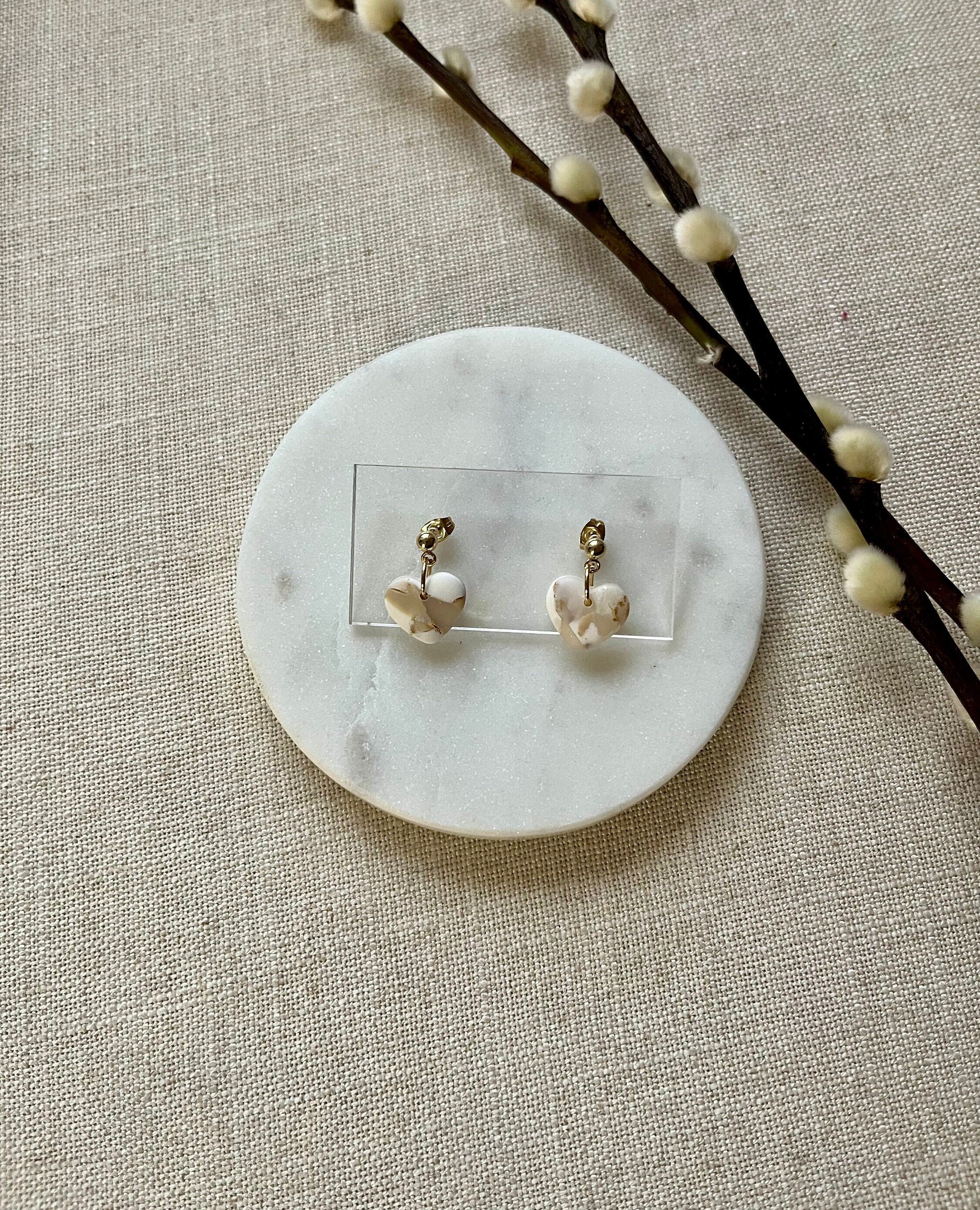 Marbled Heart Earrings with 18K Gold Plated Studs