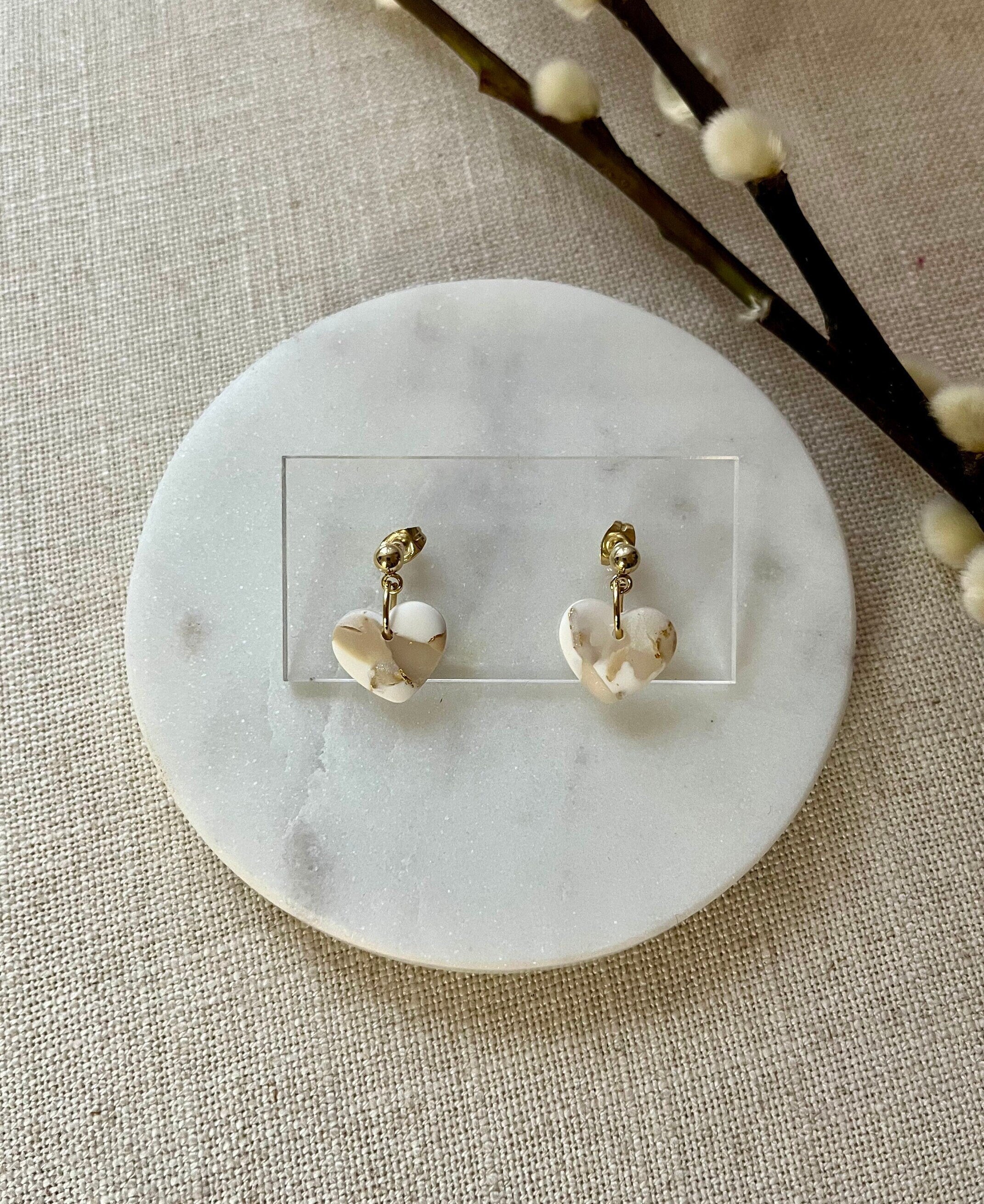Marbled Heart Earrings with 18K Gold Plated Studs