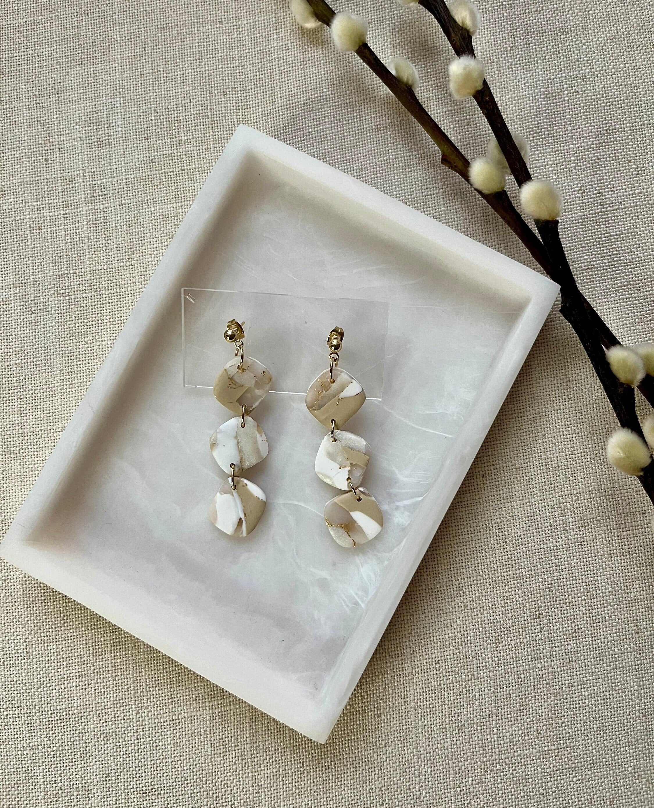 Marbled Earrings with 18K Gold Plated Studs