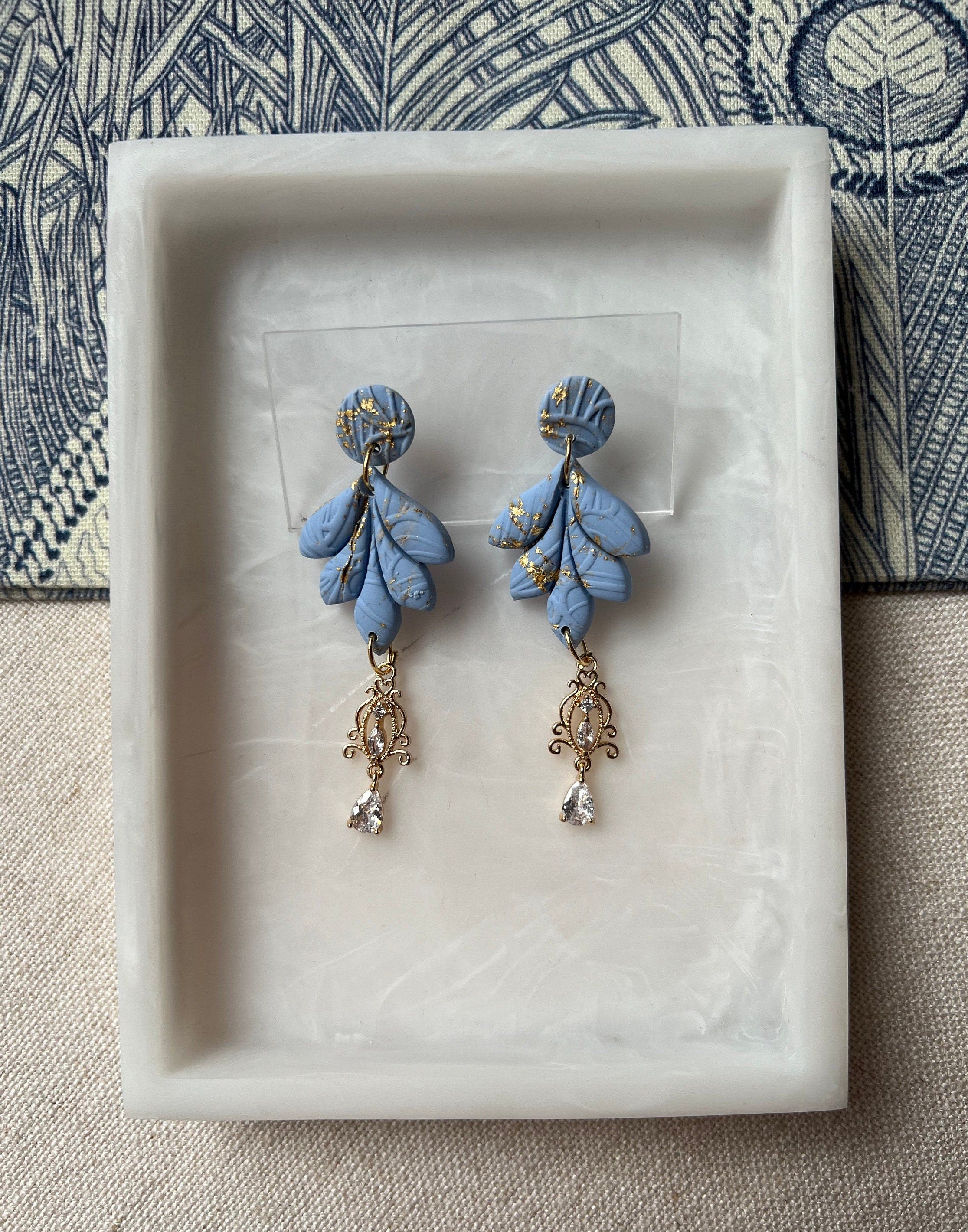 Powder Blue & Gold Leaf Petal Earrings