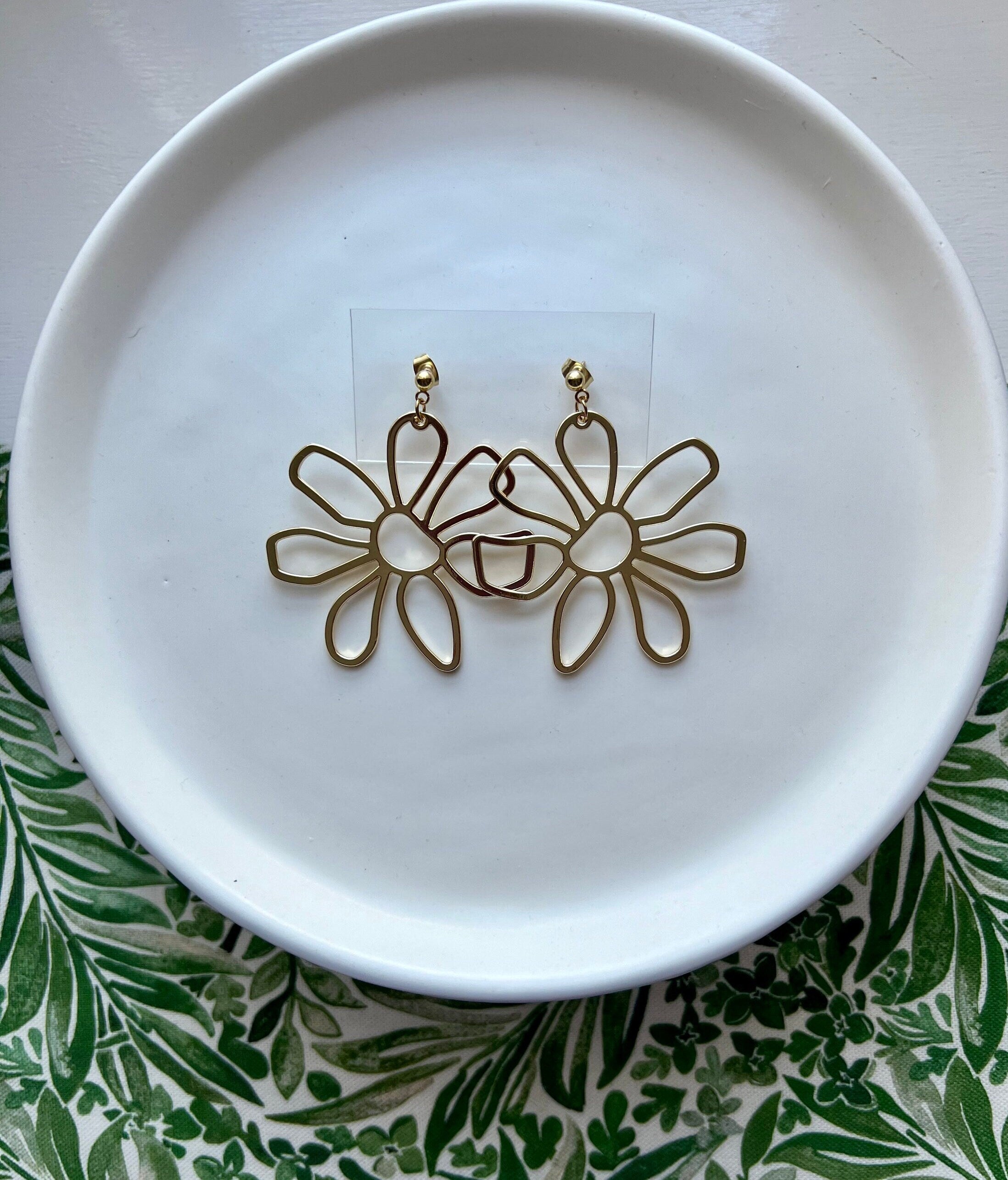 Large 18K Gold Plated Daisy Earrings