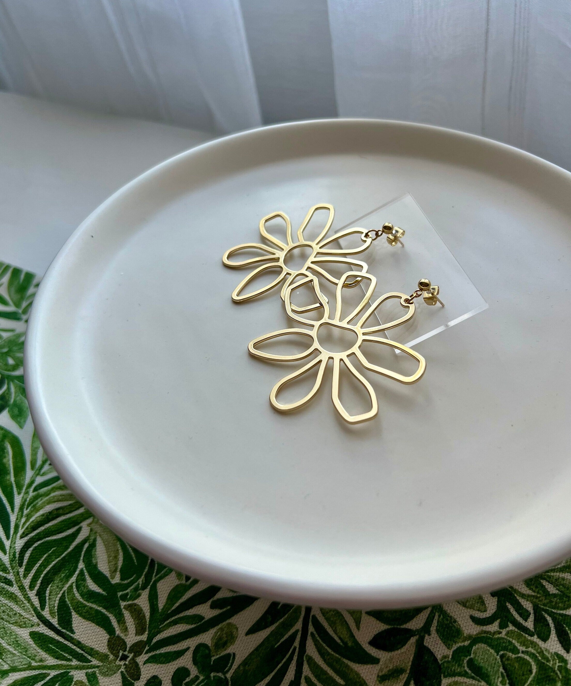 Large 18K Gold Plated Daisy Earrings