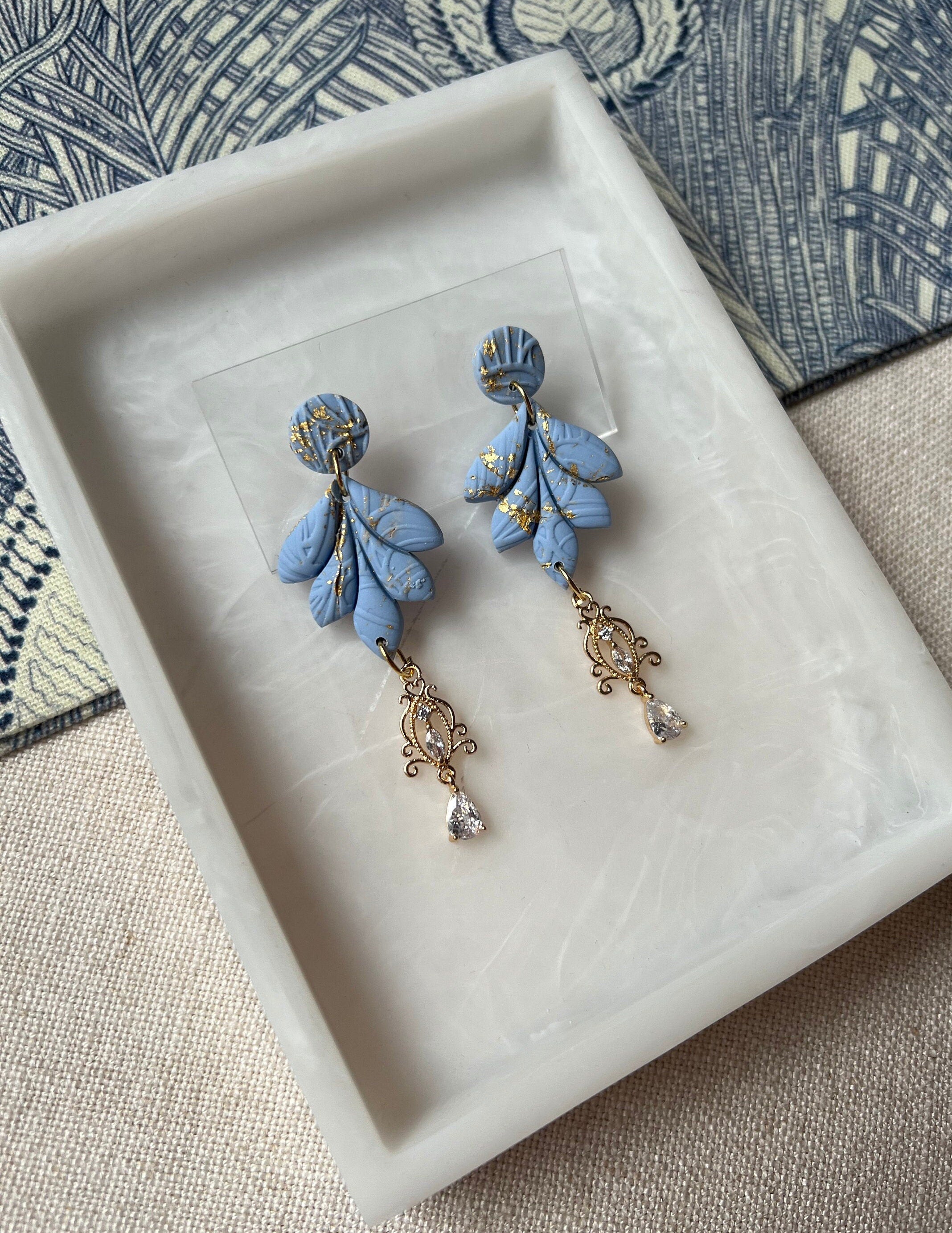 Powder Blue & Gold Leaf Petal Earrings