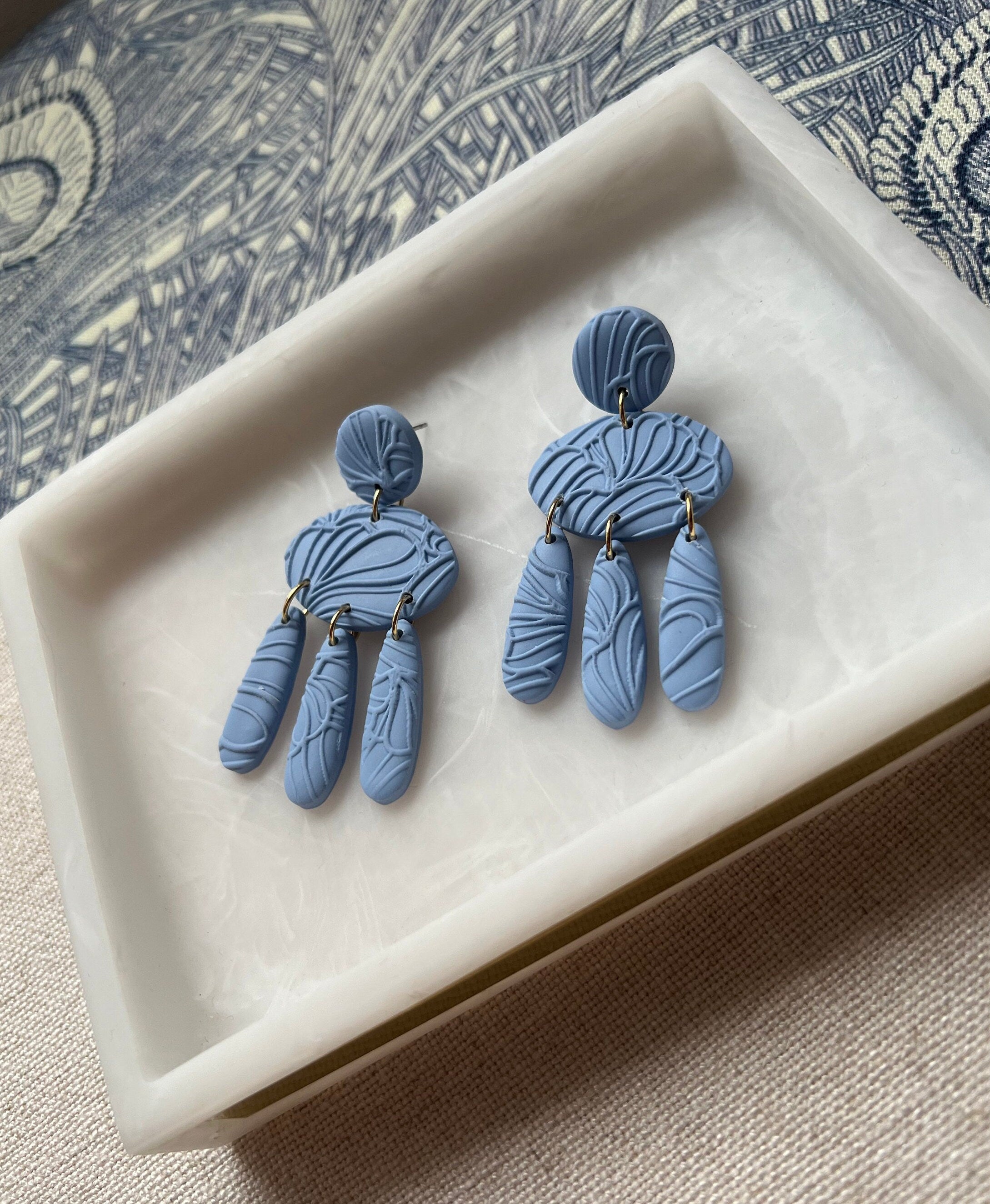 Powder Blue Floral Textured Earrings