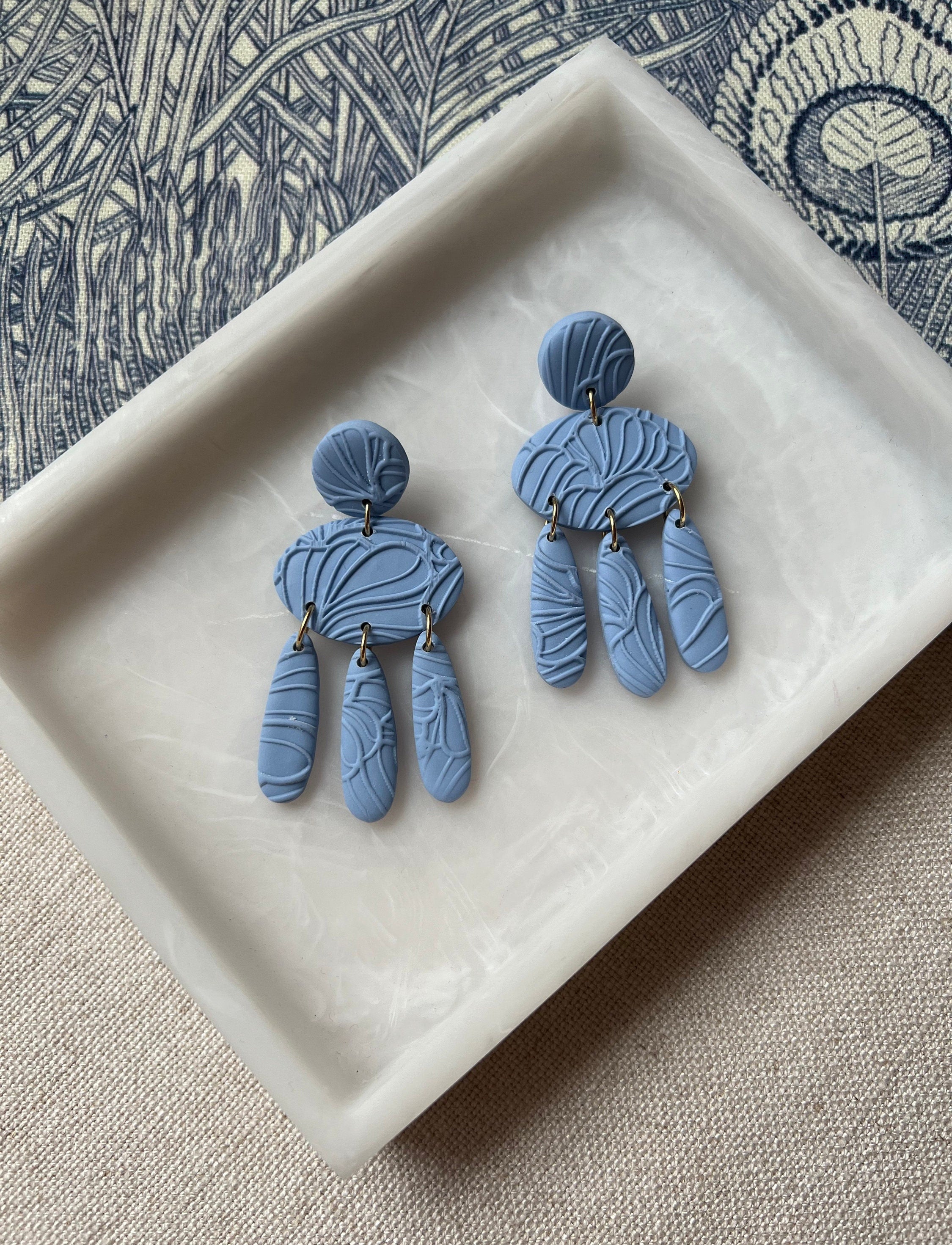 Powder Blue Floral Textured Earrings