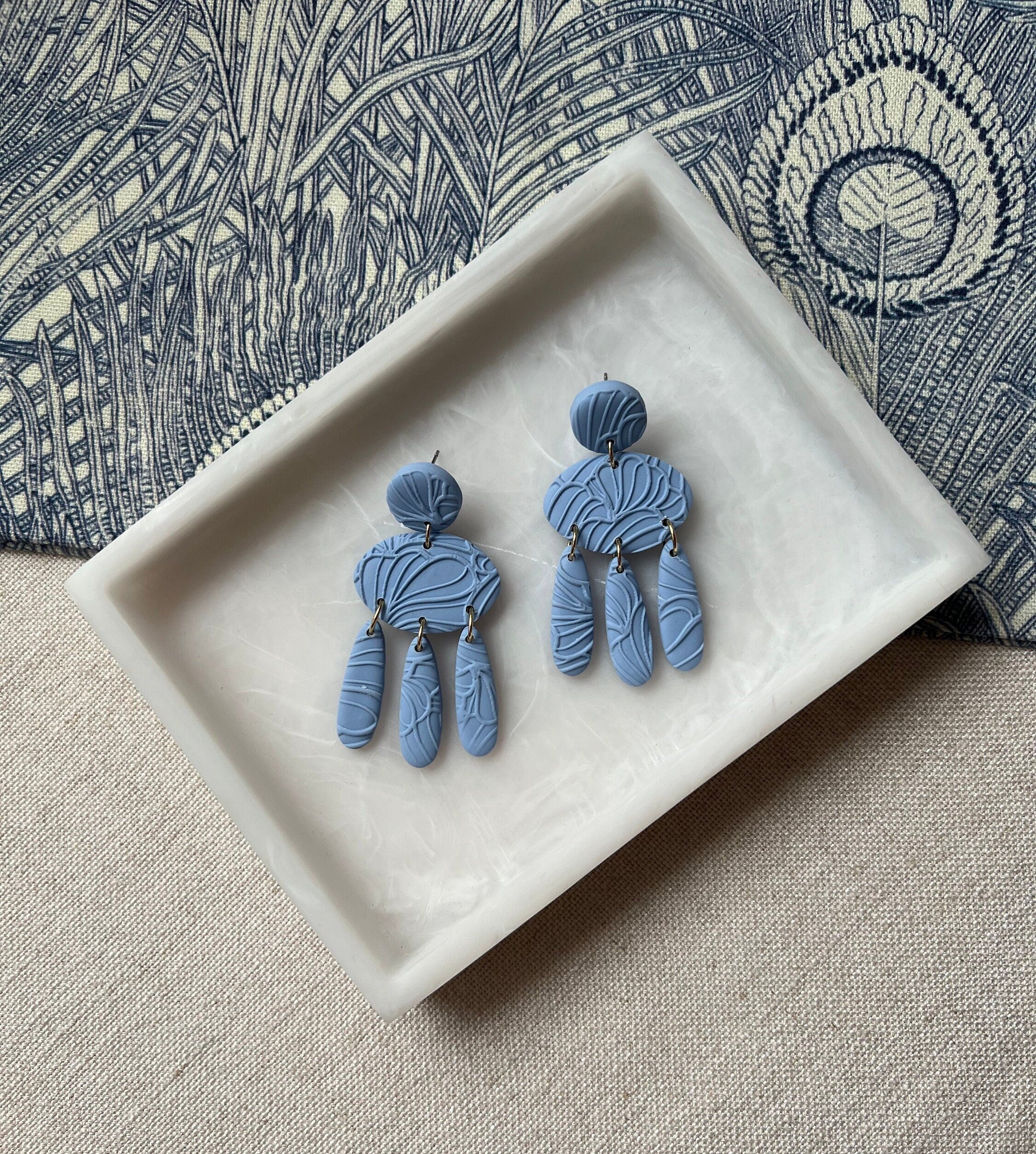 Powder Blue Floral Textured Earrings