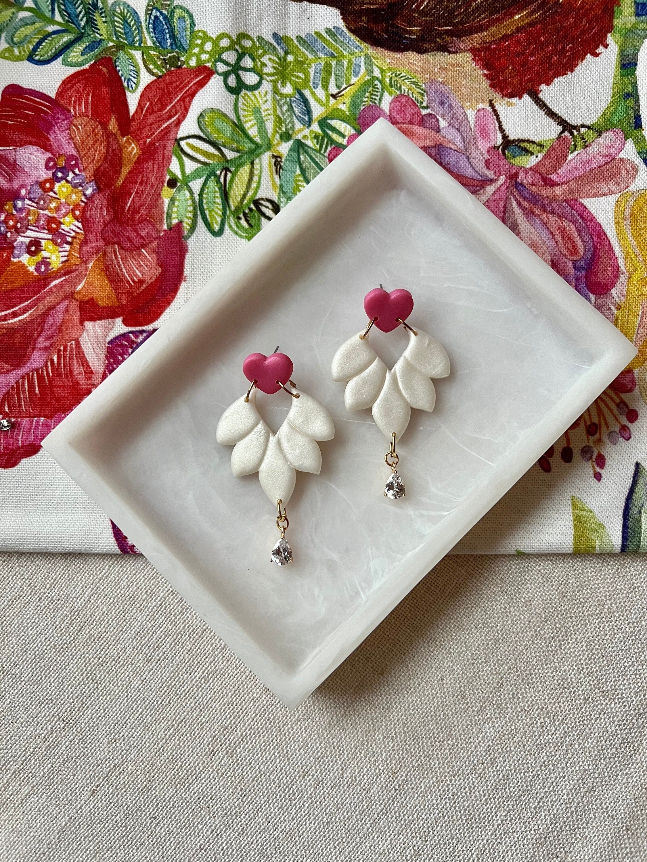 Pink Hearts and Pearl Petal Earrings with Gold Cubic Zirconia Drop