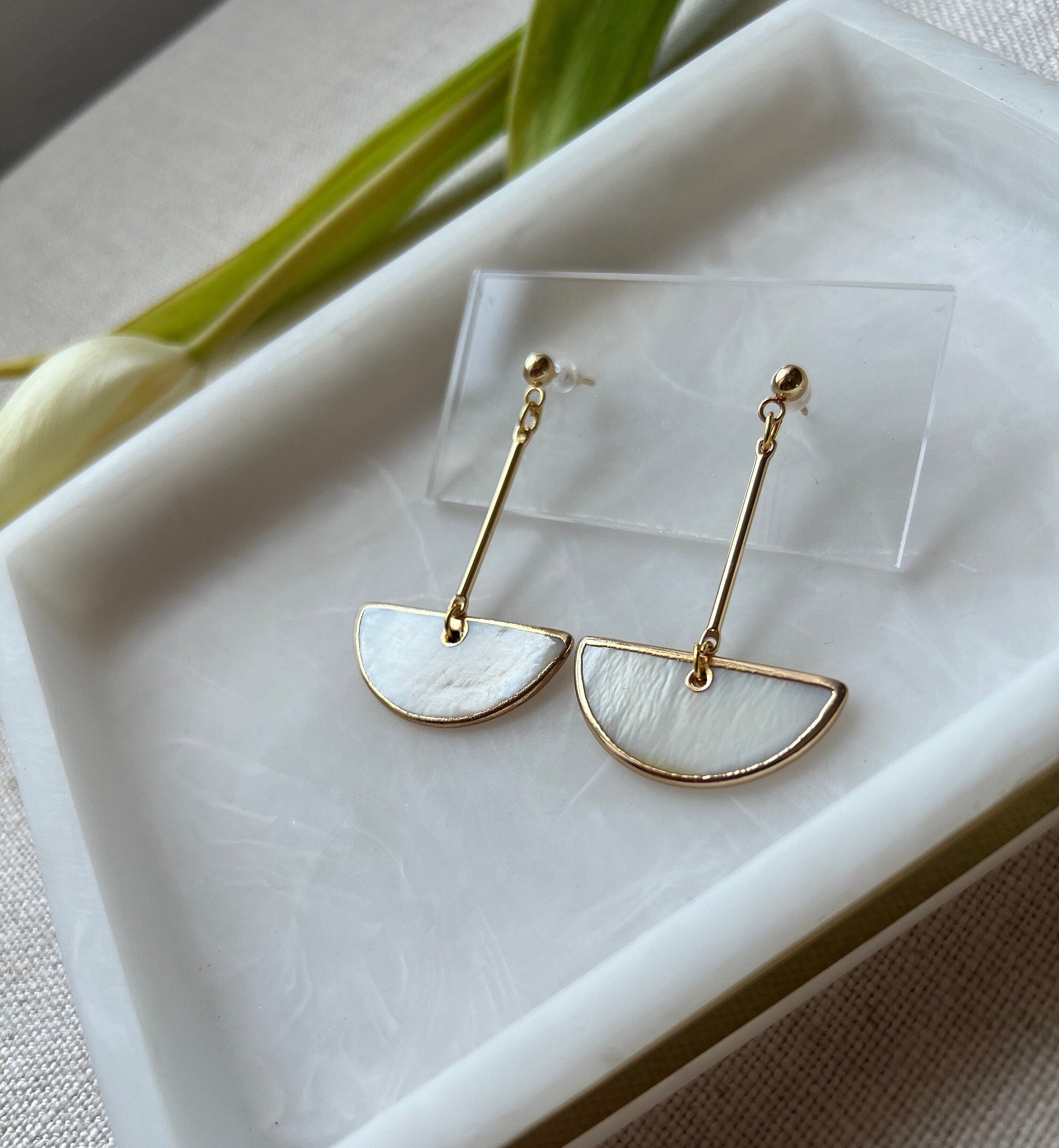 Abstract Pearl Earrings with 18K Gold Plated Studs