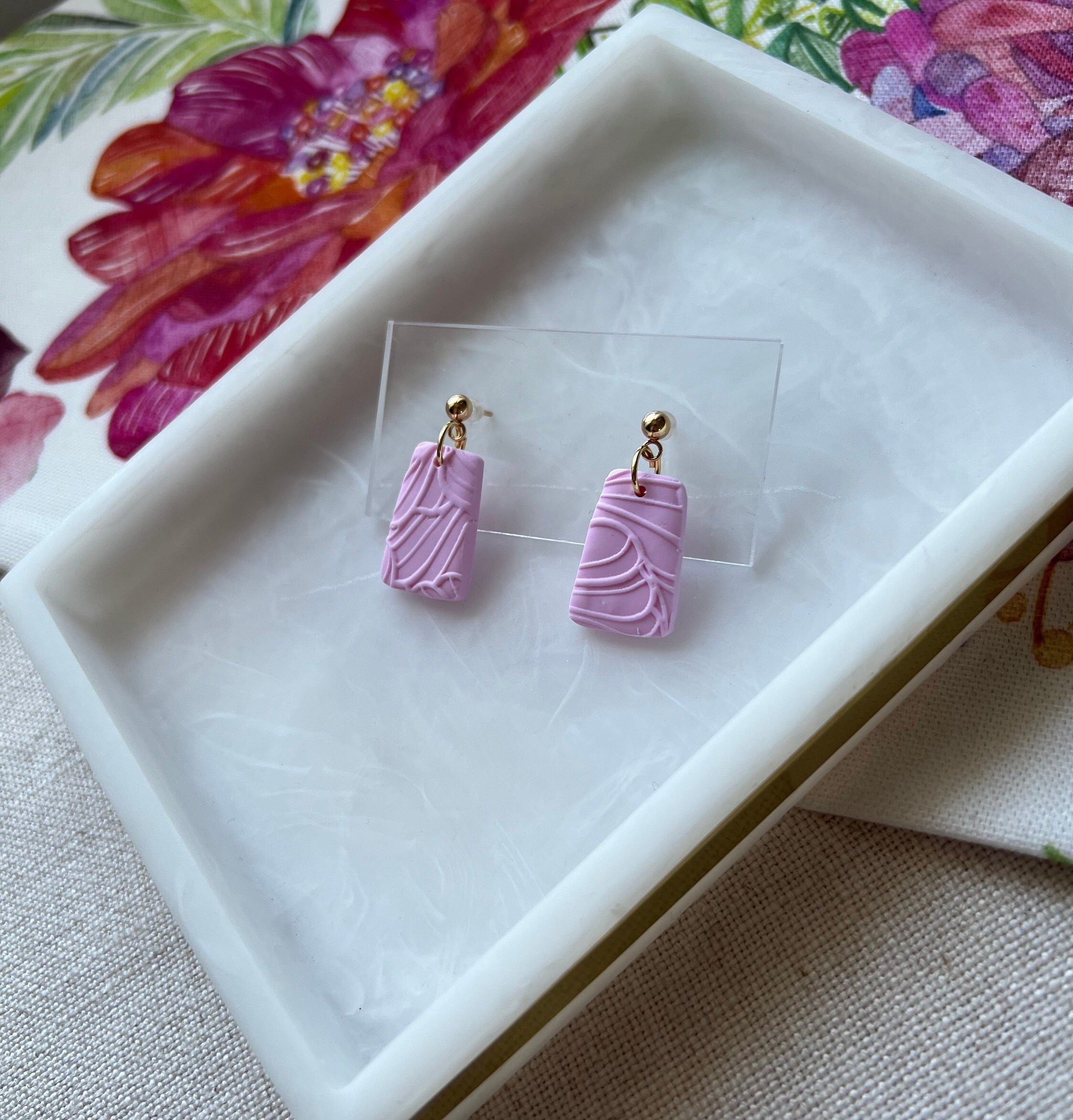 Pink Textured Earrings with 18K Gold Plated Ball Stud