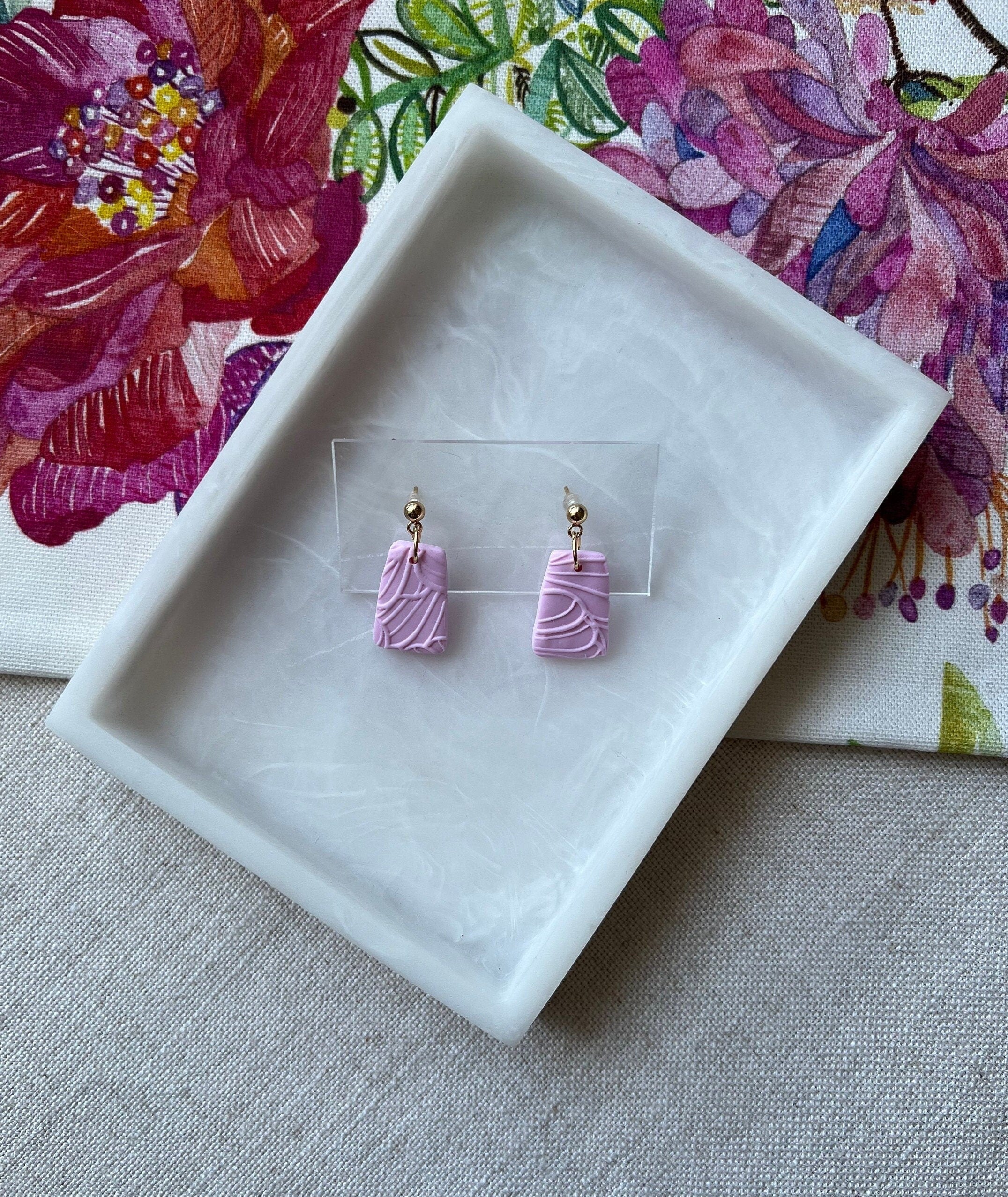 Pink Textured Earrings with 18K Gold Plated Ball Stud