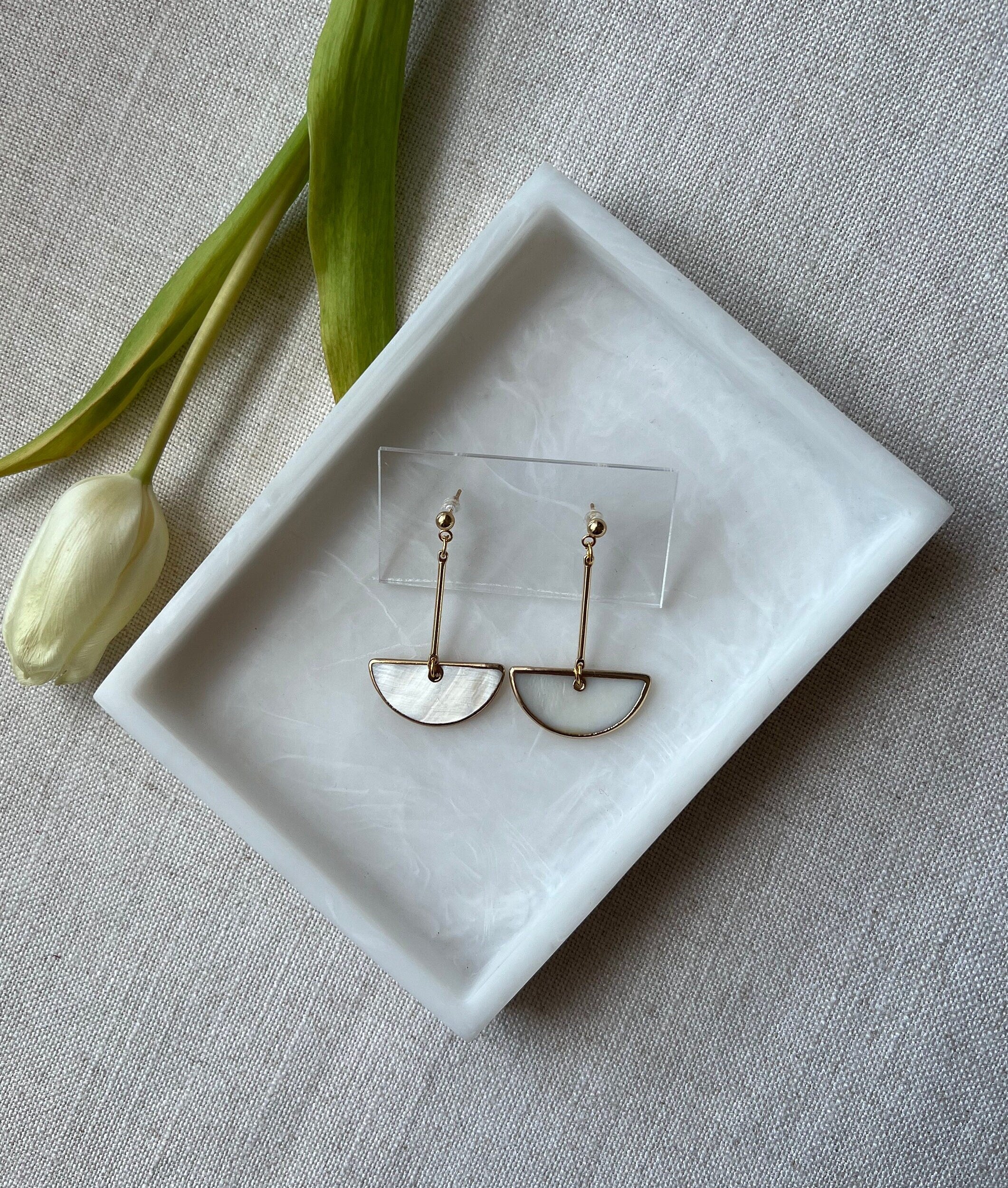 Abstract Pearl Earrings with 18K Gold Plated Studs